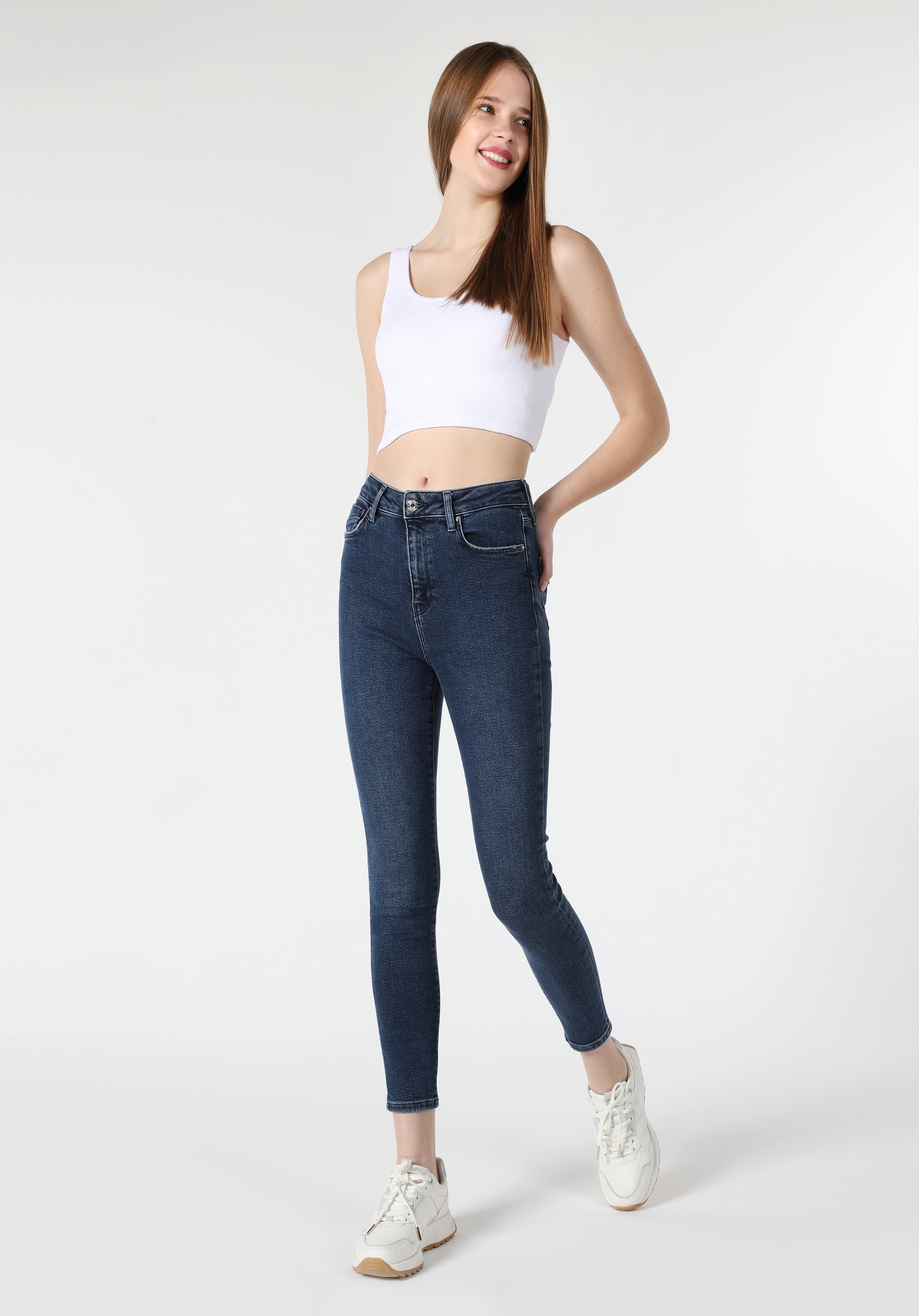 Afișați detalii pentru Pantaloni De Dama Albastru Skinny Fit 760 DIANA CL1061429