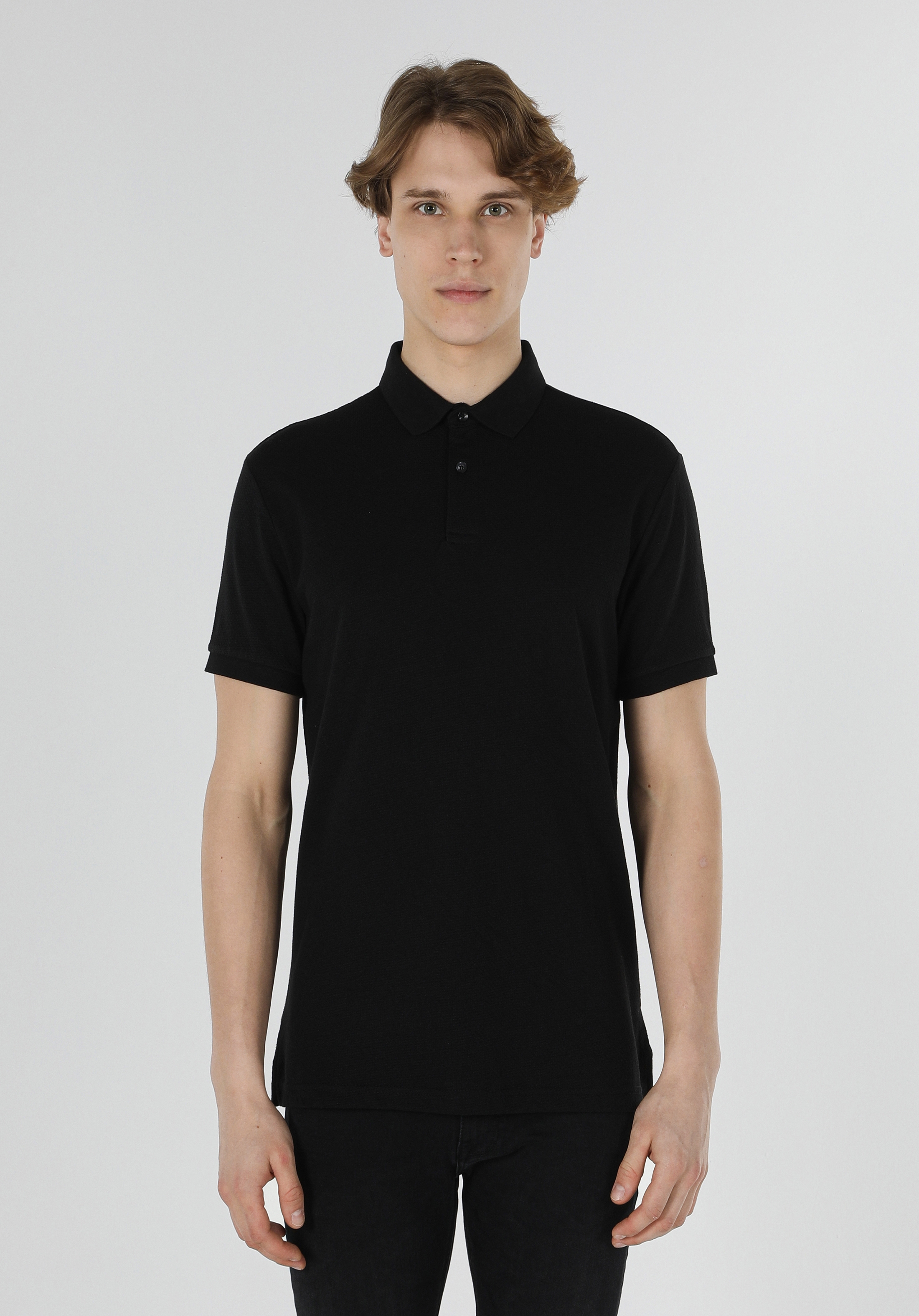 Afișați detalii pentru Tricou Polo Cu Maneca Scurta De Barbati Negru Regular Fit  CL1057487