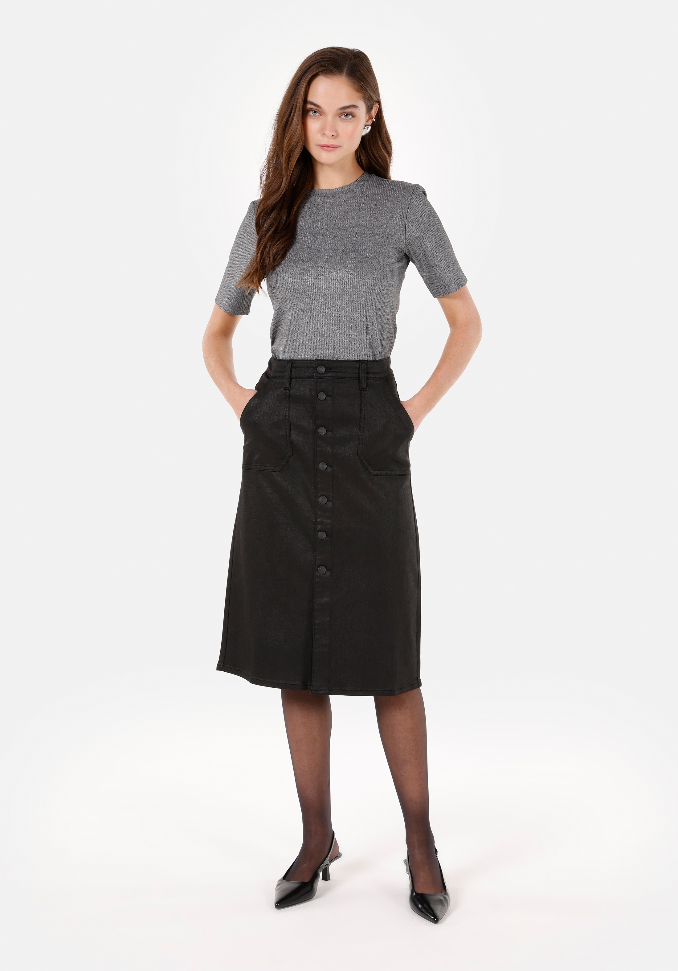 Afișați detalii pentru Fusta De Dama Negru Midi skirt  CL1070295