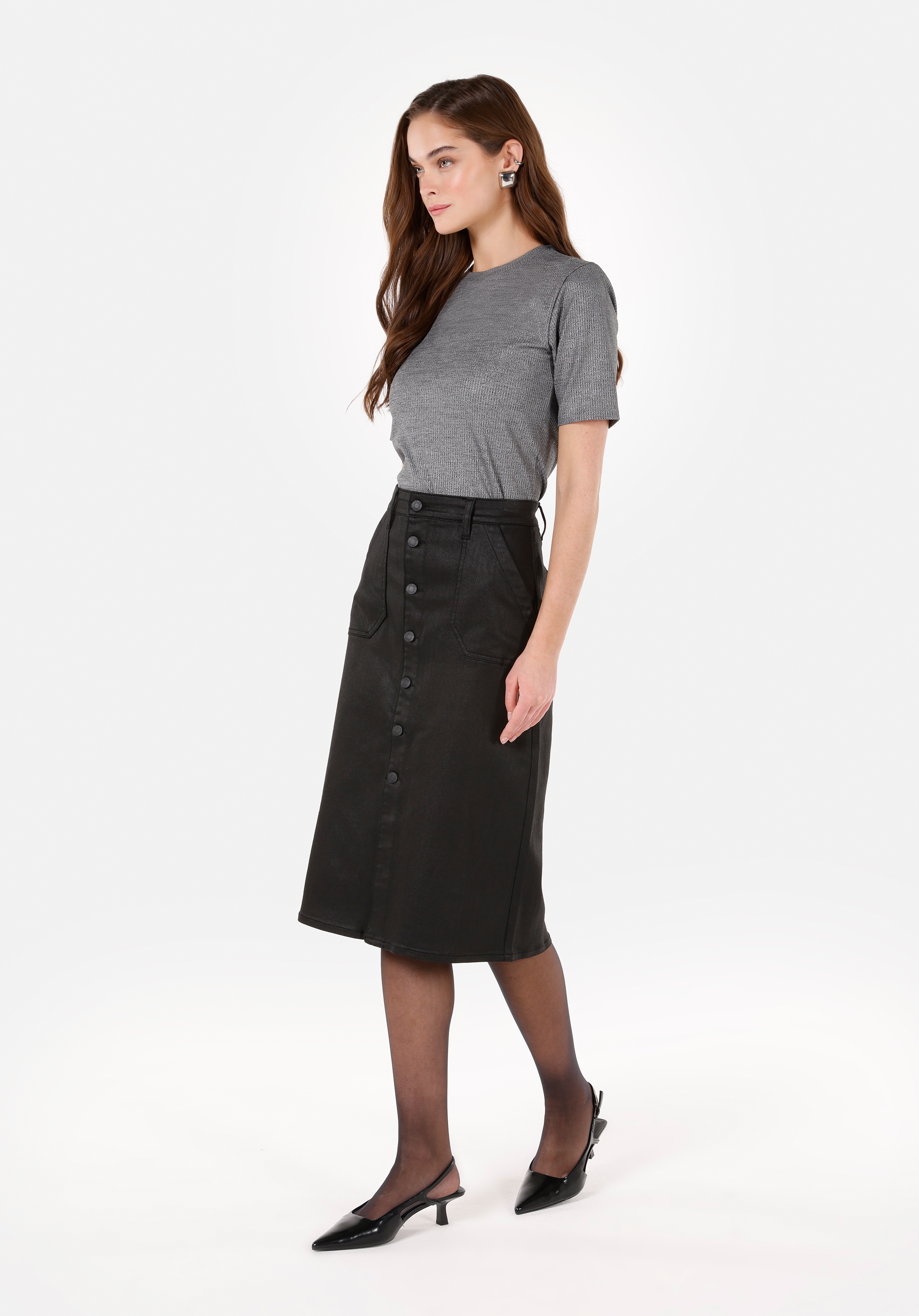 Afișați detalii pentru Fusta De Dama Negru Midi skirt  CL1070295