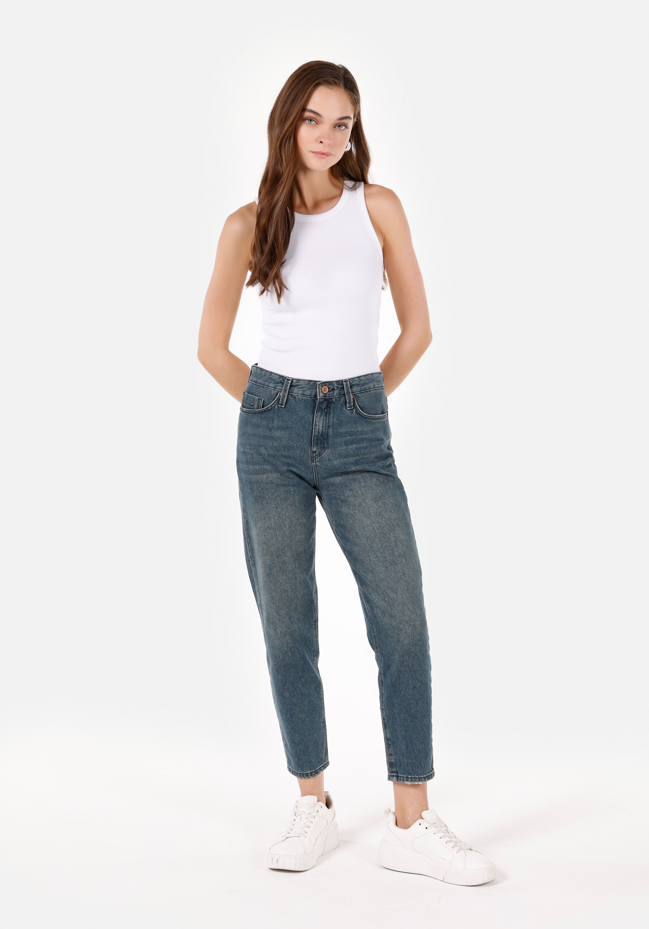 Afișați detalii pentru Pantaloni De Dama Albastru Mom Fit 896  MARIA CL1071513