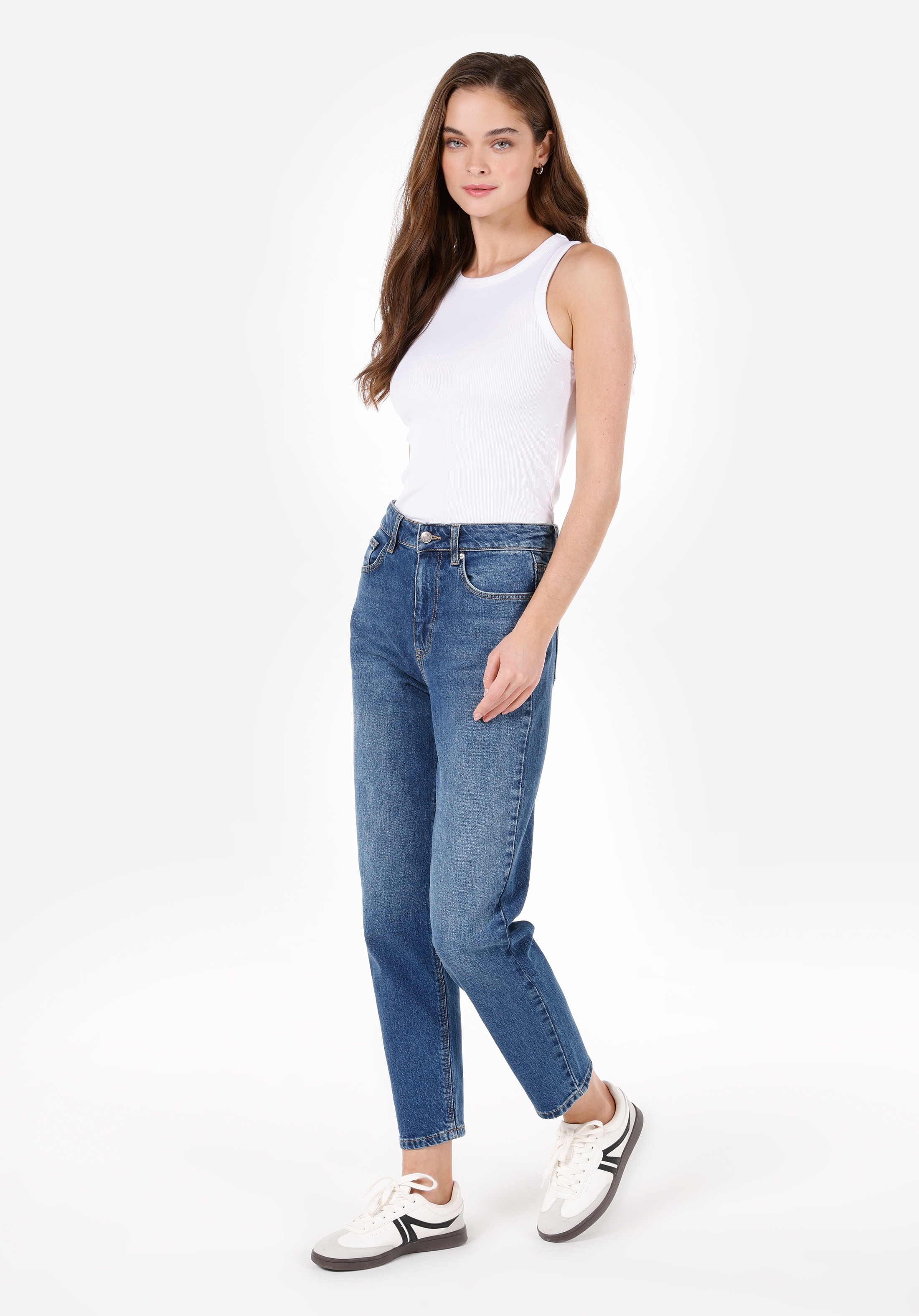 Afișați detalii pentru Pantaloni De Dama Albastru Mom Fit 896  MARIA CL1072807