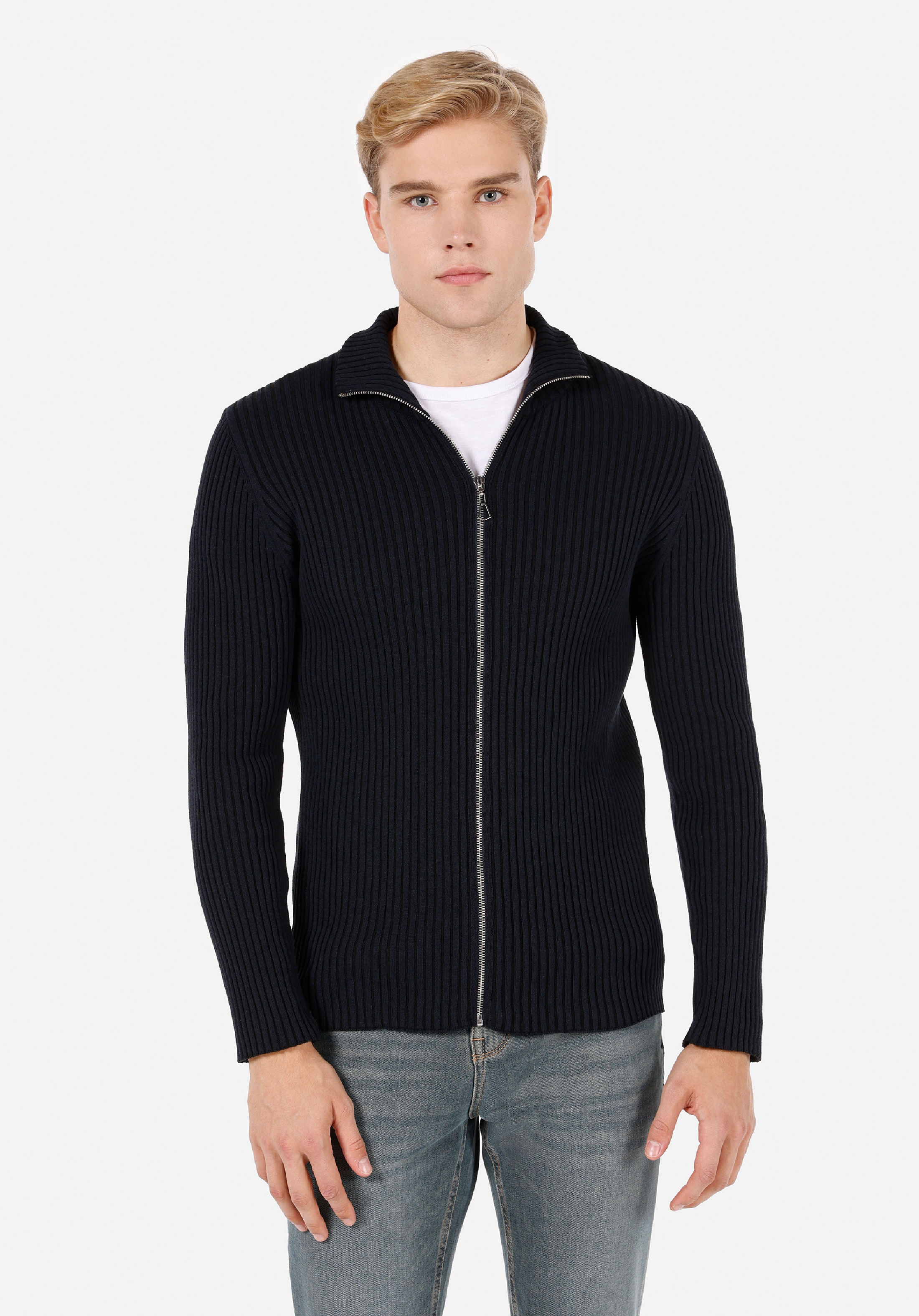 Afișați detalii pentru Cardigan De Barbati Albastru Marin Slim Fit  CL1071044