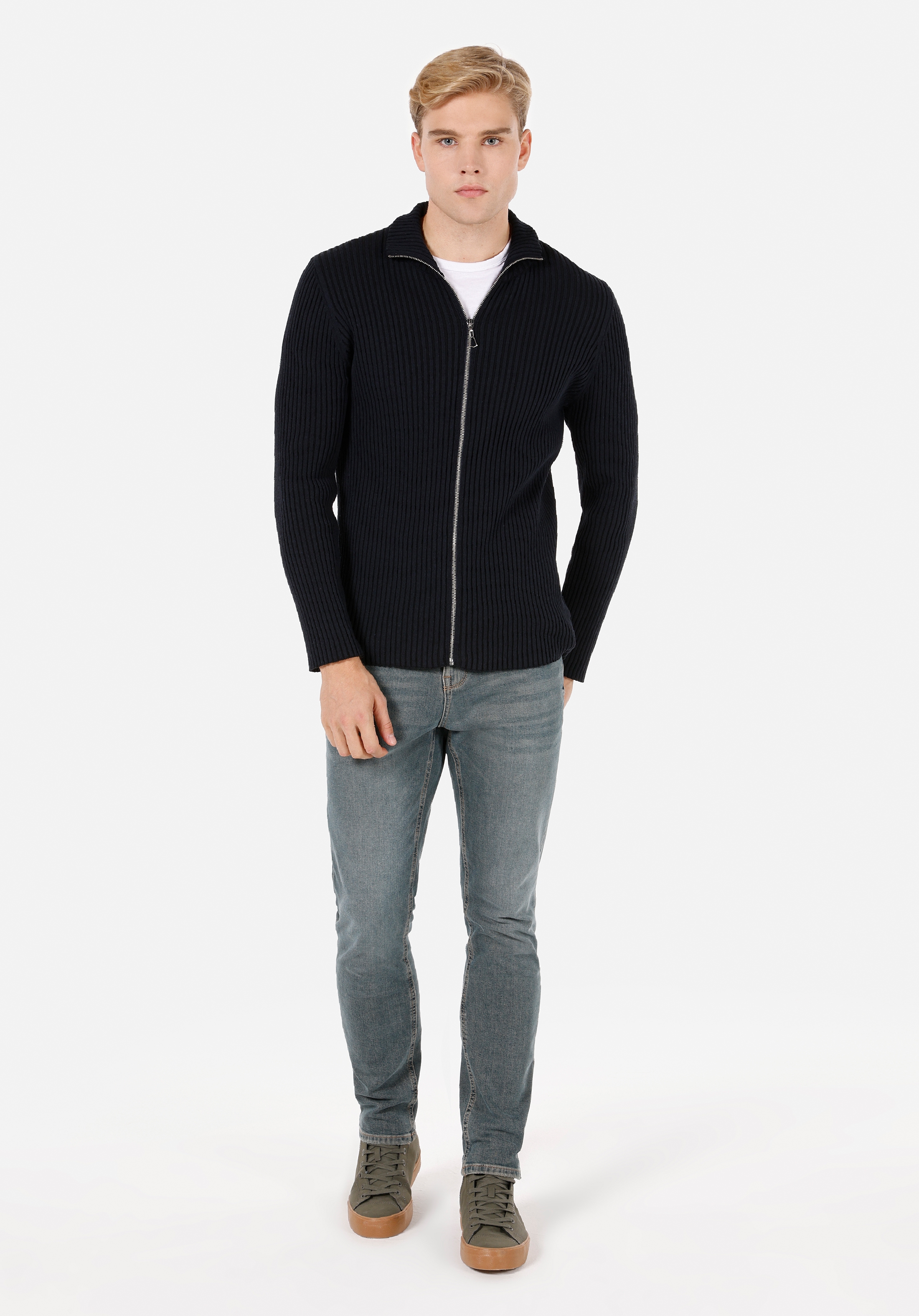 Afișați detalii pentru Cardigan De Barbati Albastru Marin Slim Fit  CL1071044