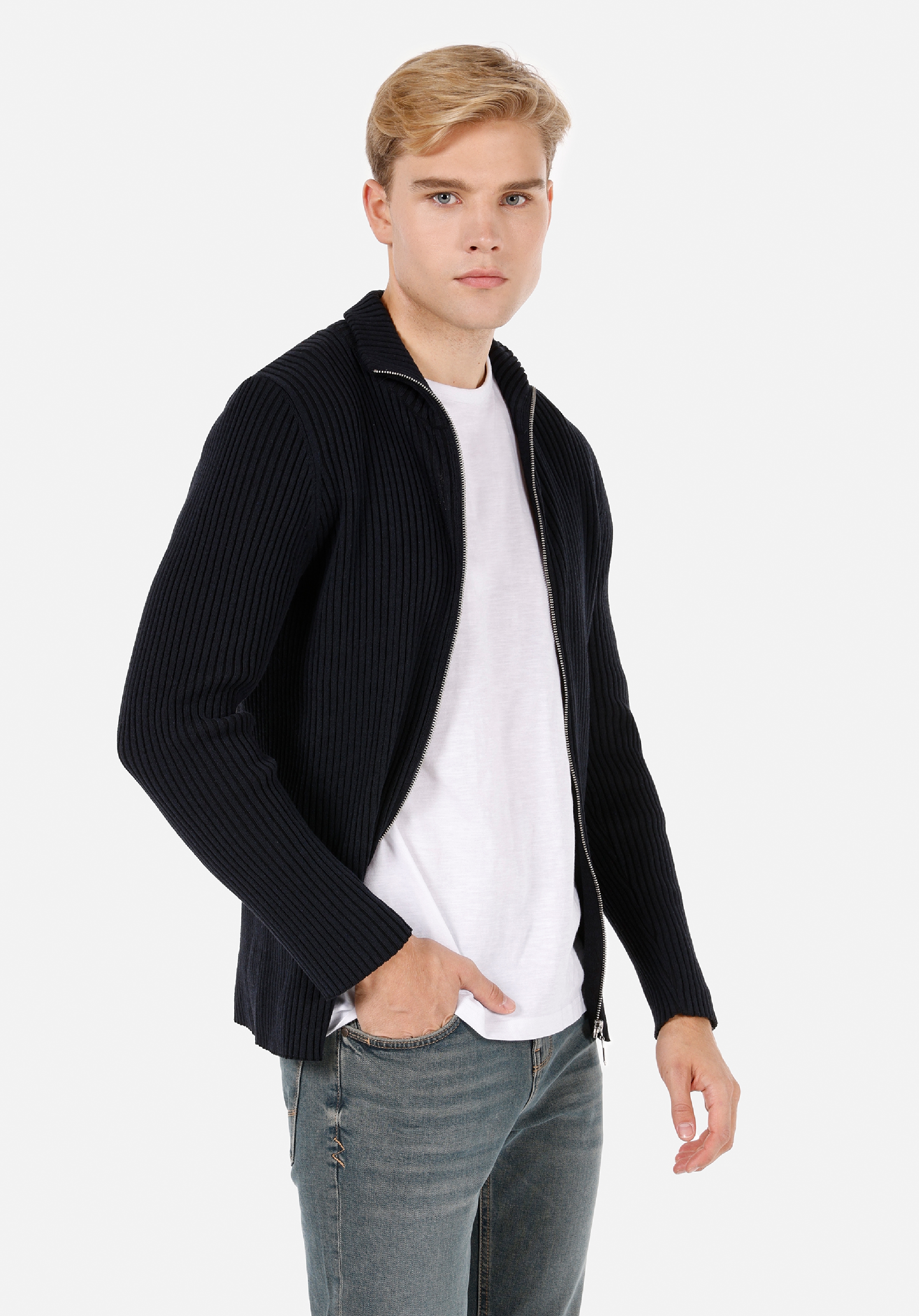 Afișați detalii pentru Cardigan De Barbati Albastru Marin Slim Fit  CL1071044