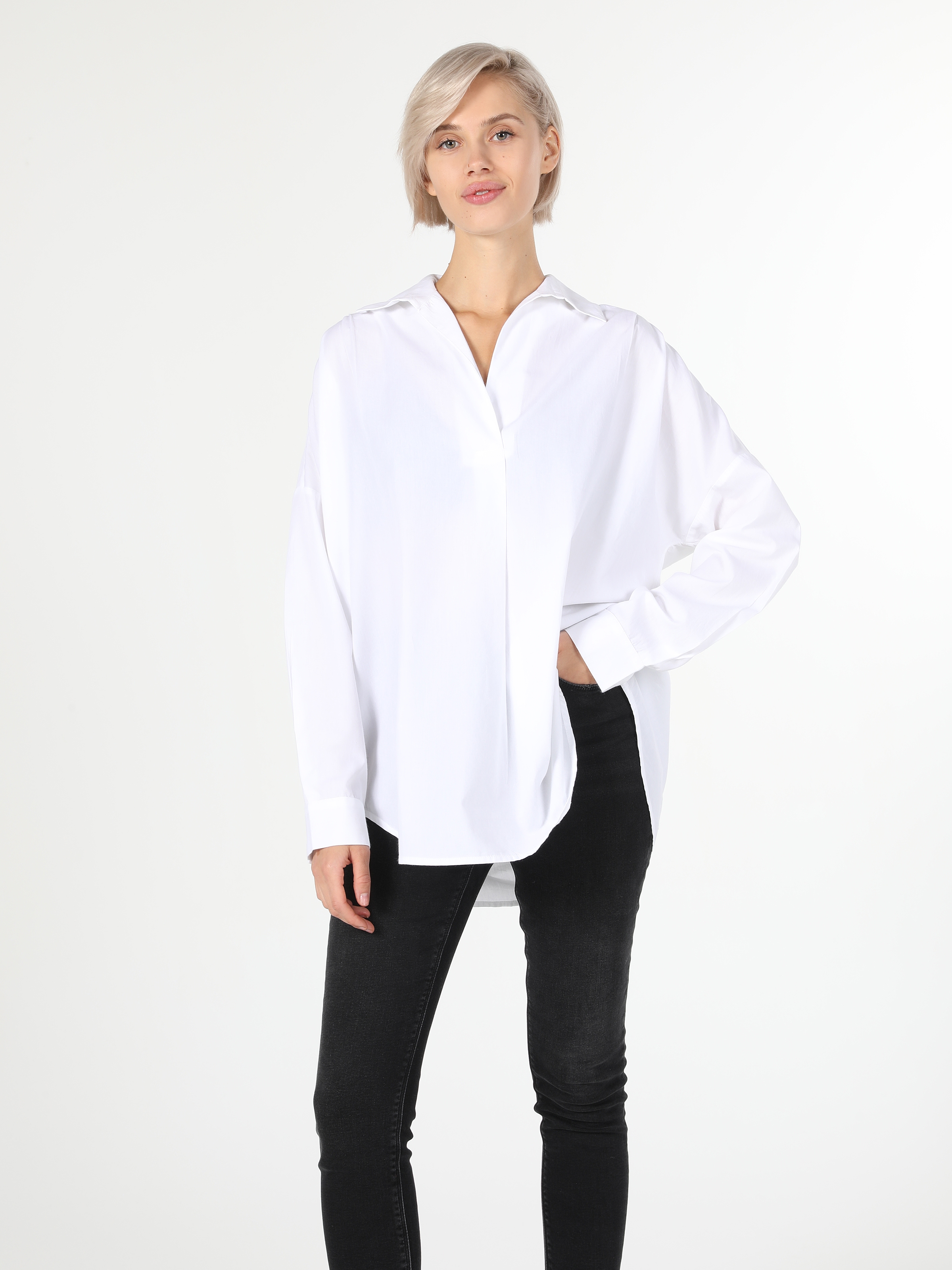 Afișați detalii pentru Bluza Cu Maneca Lunga De Dama Alb Relaxed Fit  CL1059741