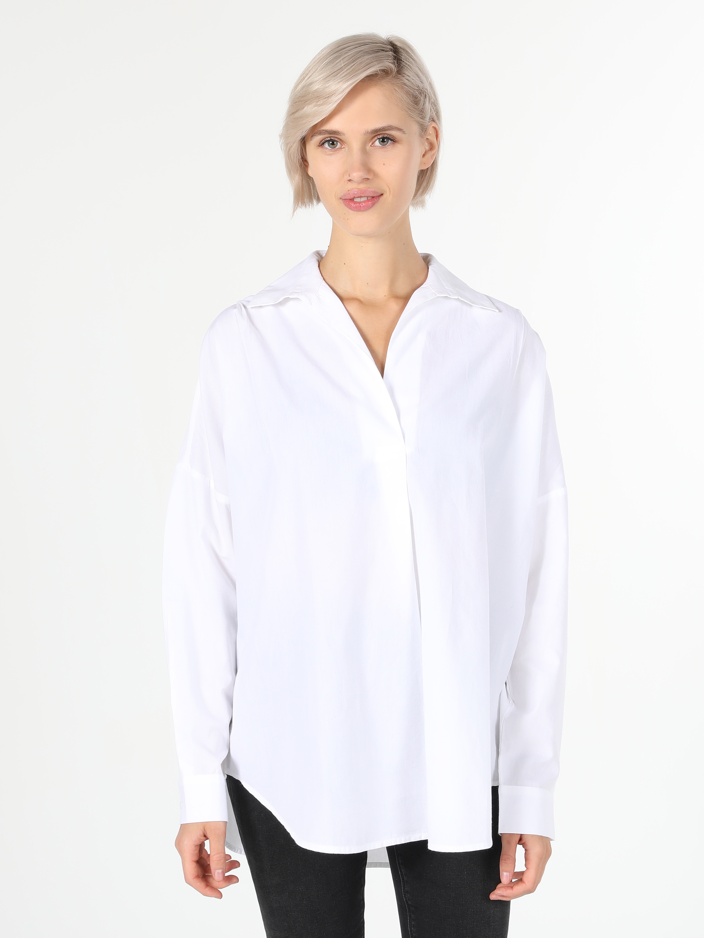 Afișați detalii pentru Bluza Cu Maneca Lunga De Dama Alb Relaxed Fit  CL1059741