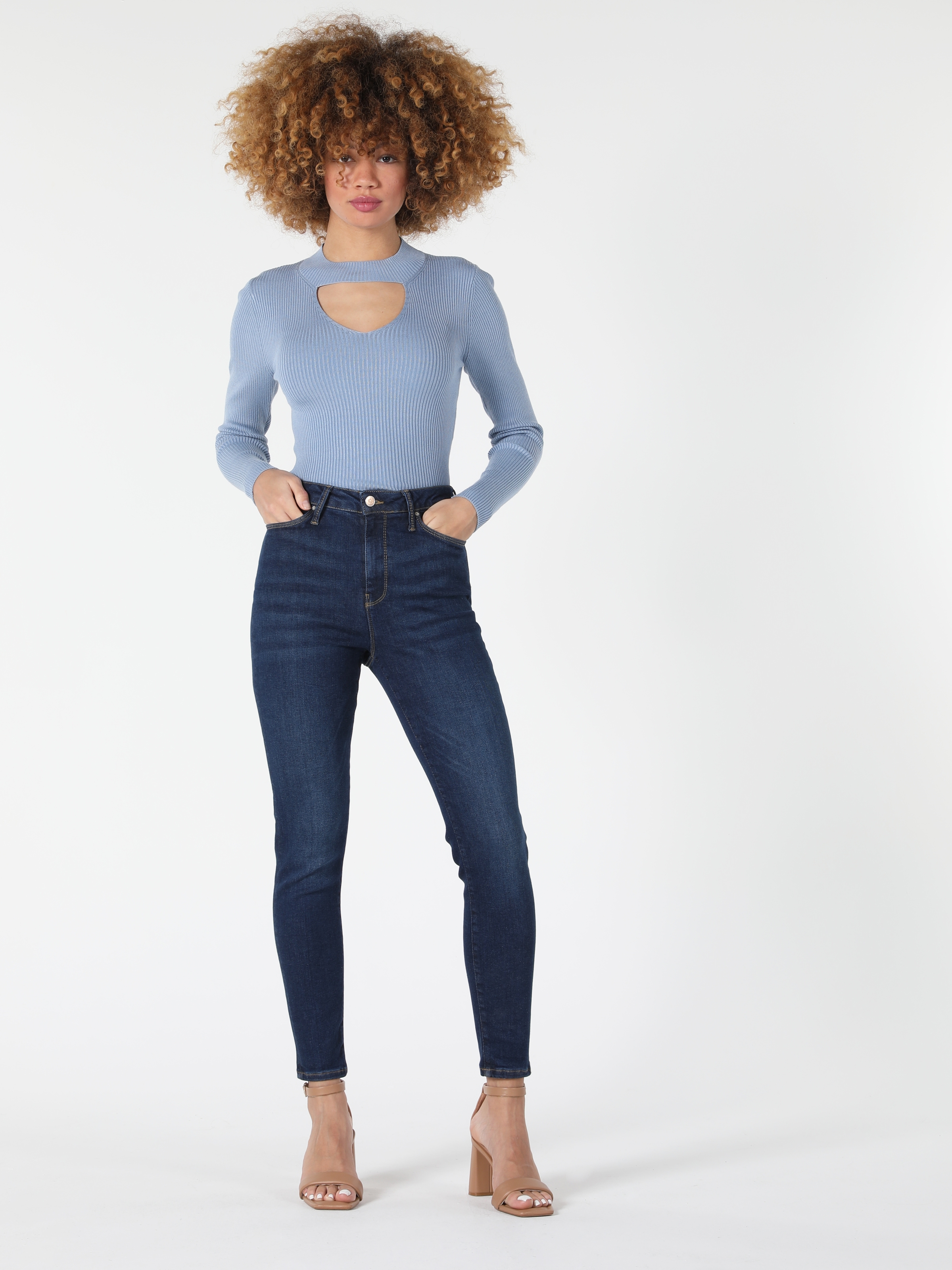 Afișați detalii pentru Pantaloni De Dama Albastru Super Slim Fit 760 Dıana