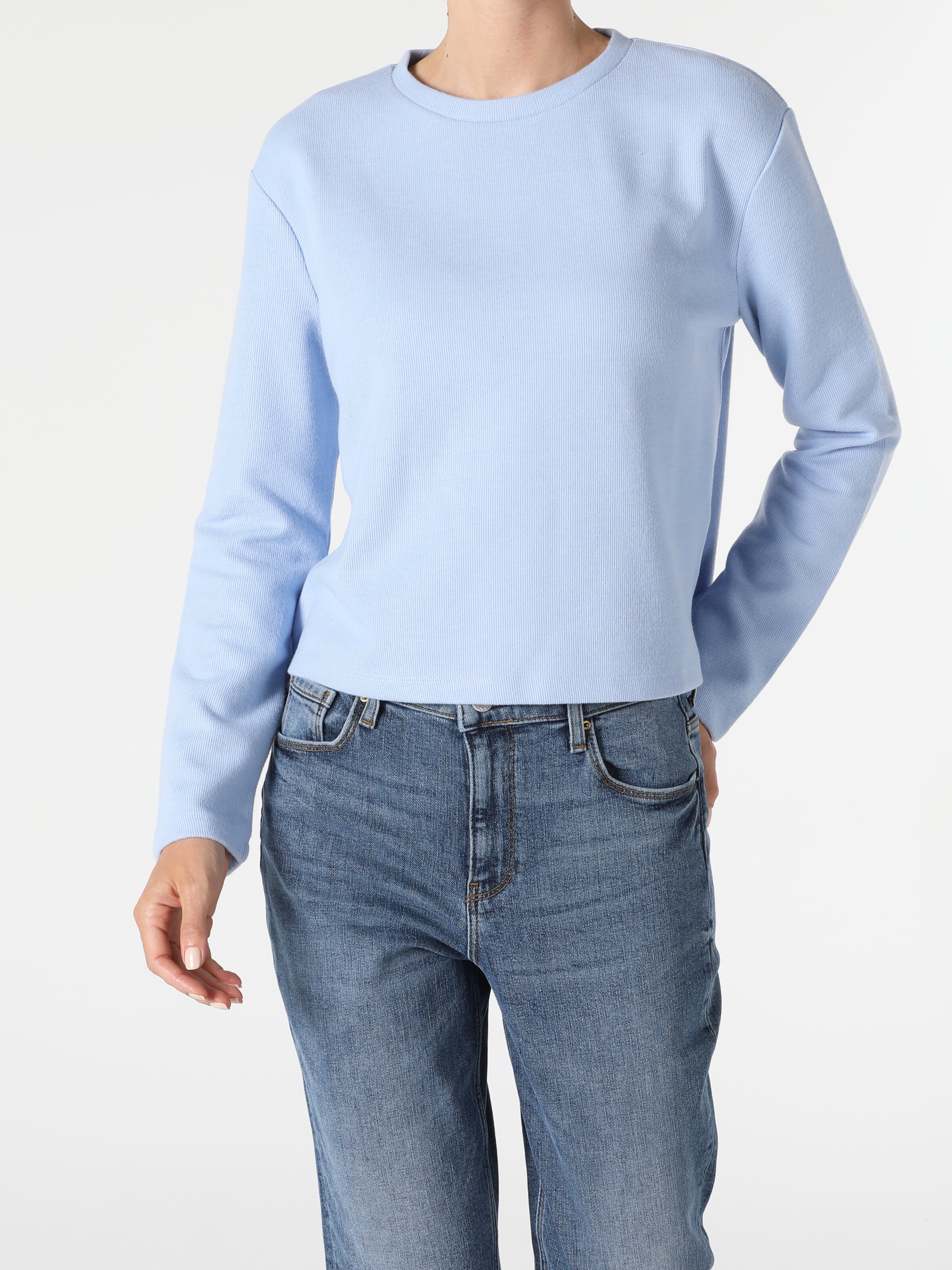 Afișați detalii pentru Tricou Cu Maneca Lunga De Dama Albastru Regular Fit 