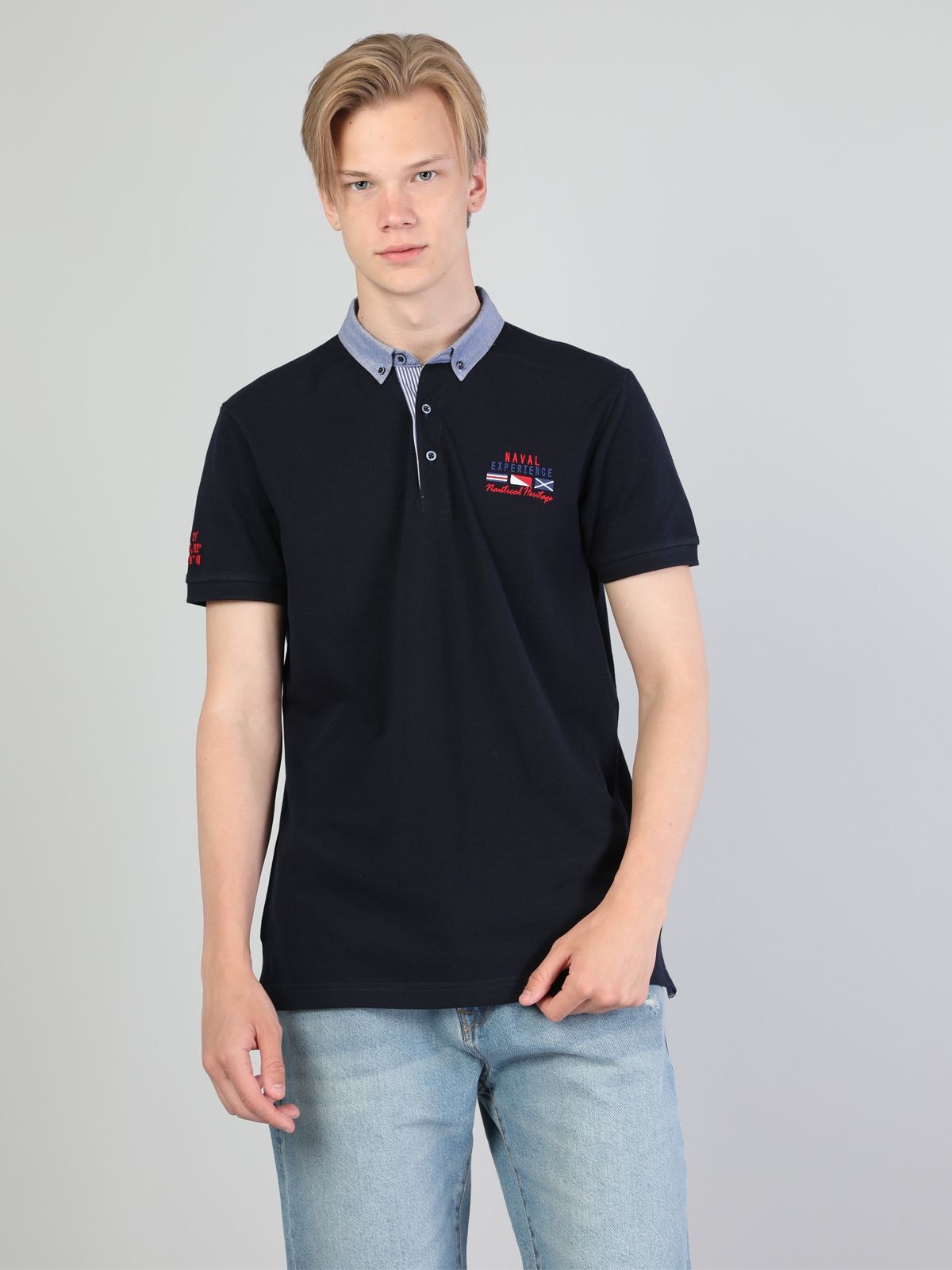 Afișați detalii pentru Barbati Albastru Marin Tricou Polo Cu Maneca Scurta