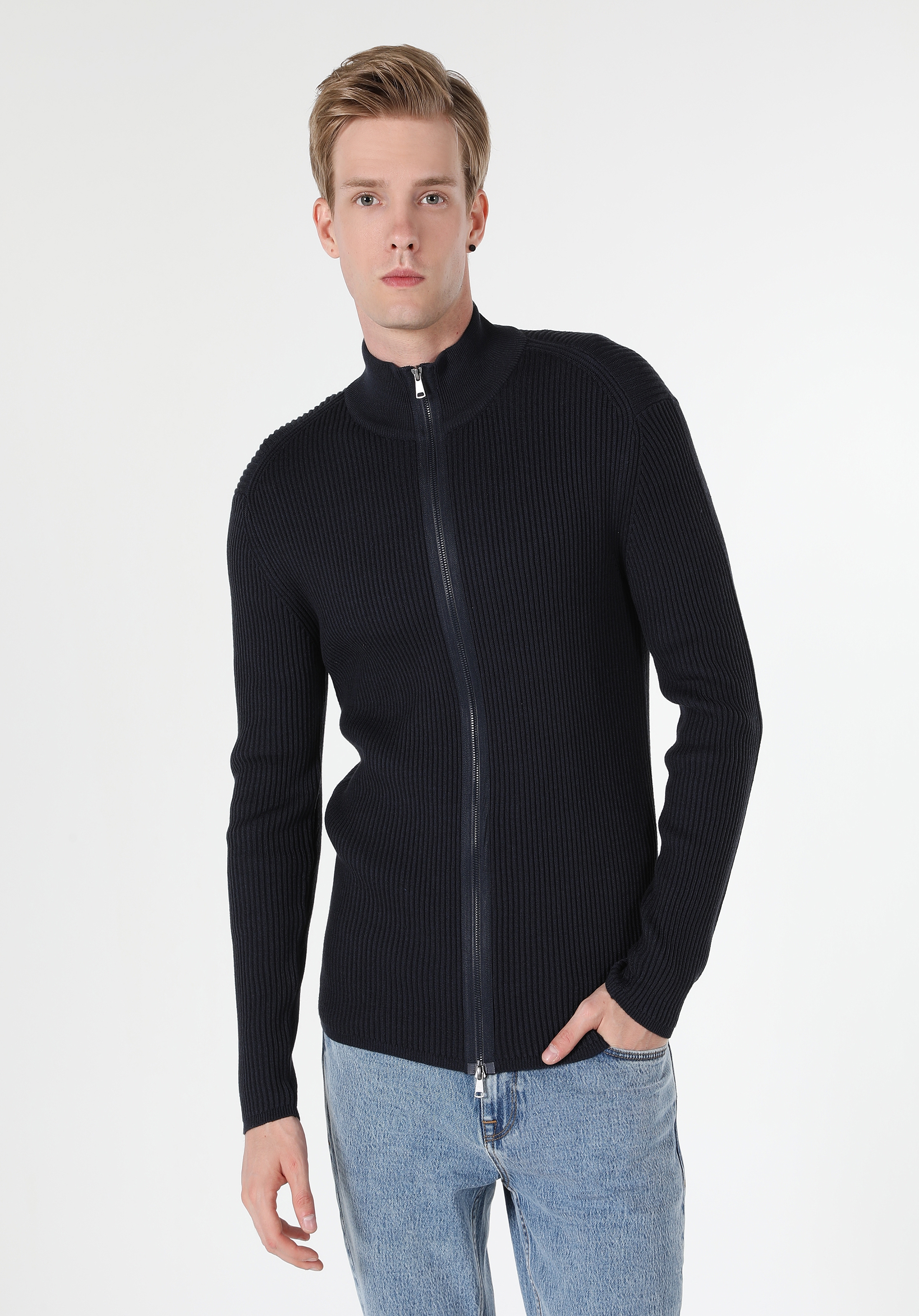 Afișați detalii pentru Cardigan De Barbati Albastru Marin Slim Fit 