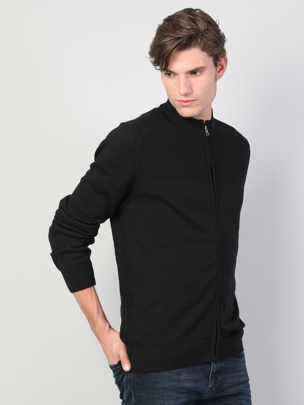 Afișați detalii pentru Cardigan De Barbati Negru Regular Fit 