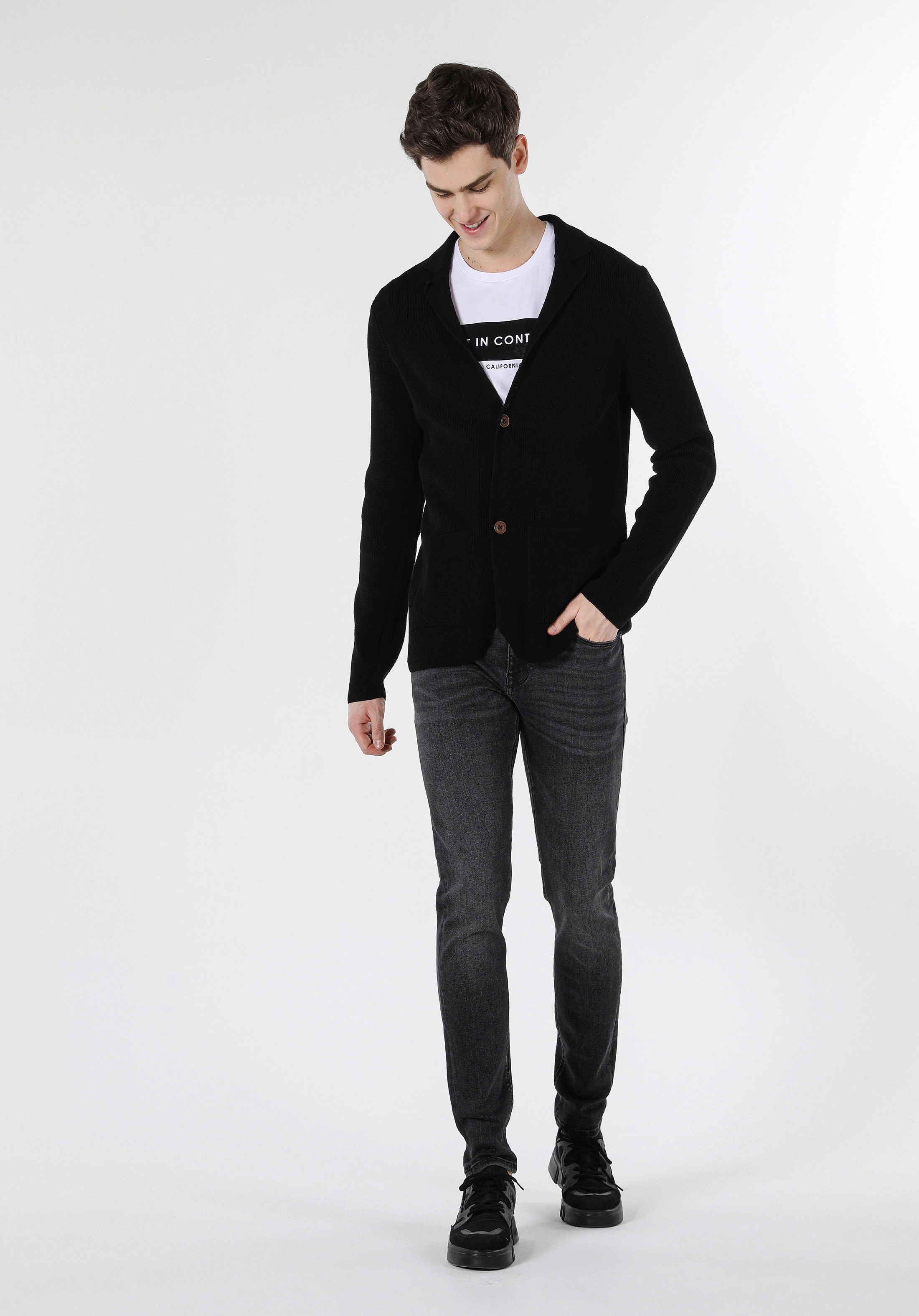 Afișați detalii pentru Cardigan De Barbati Negru Slim Fit 