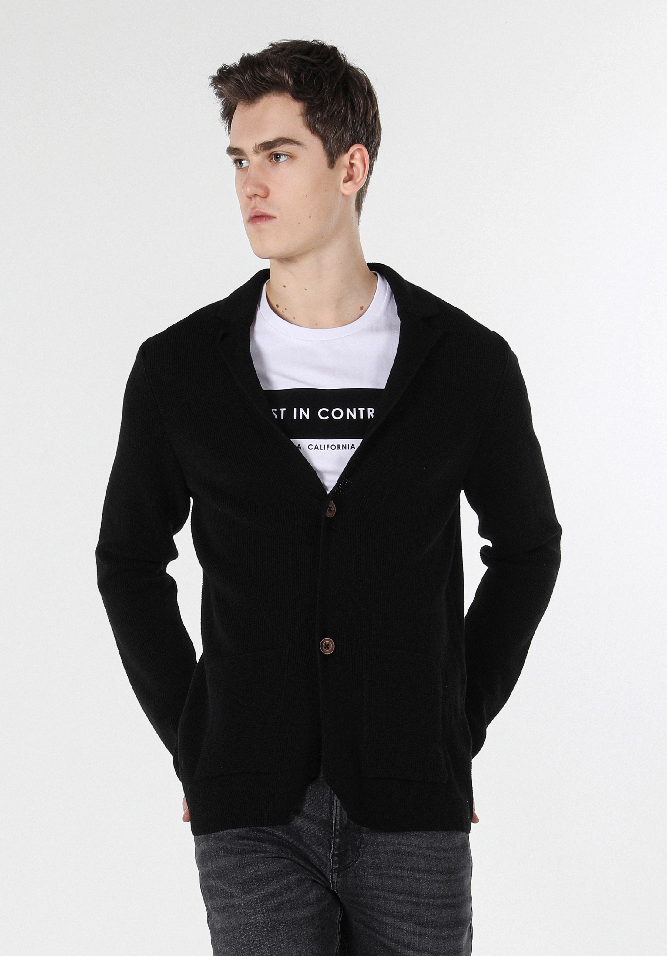 Afișați detalii pentru Cardigan De Barbati Negru Slim Fit 