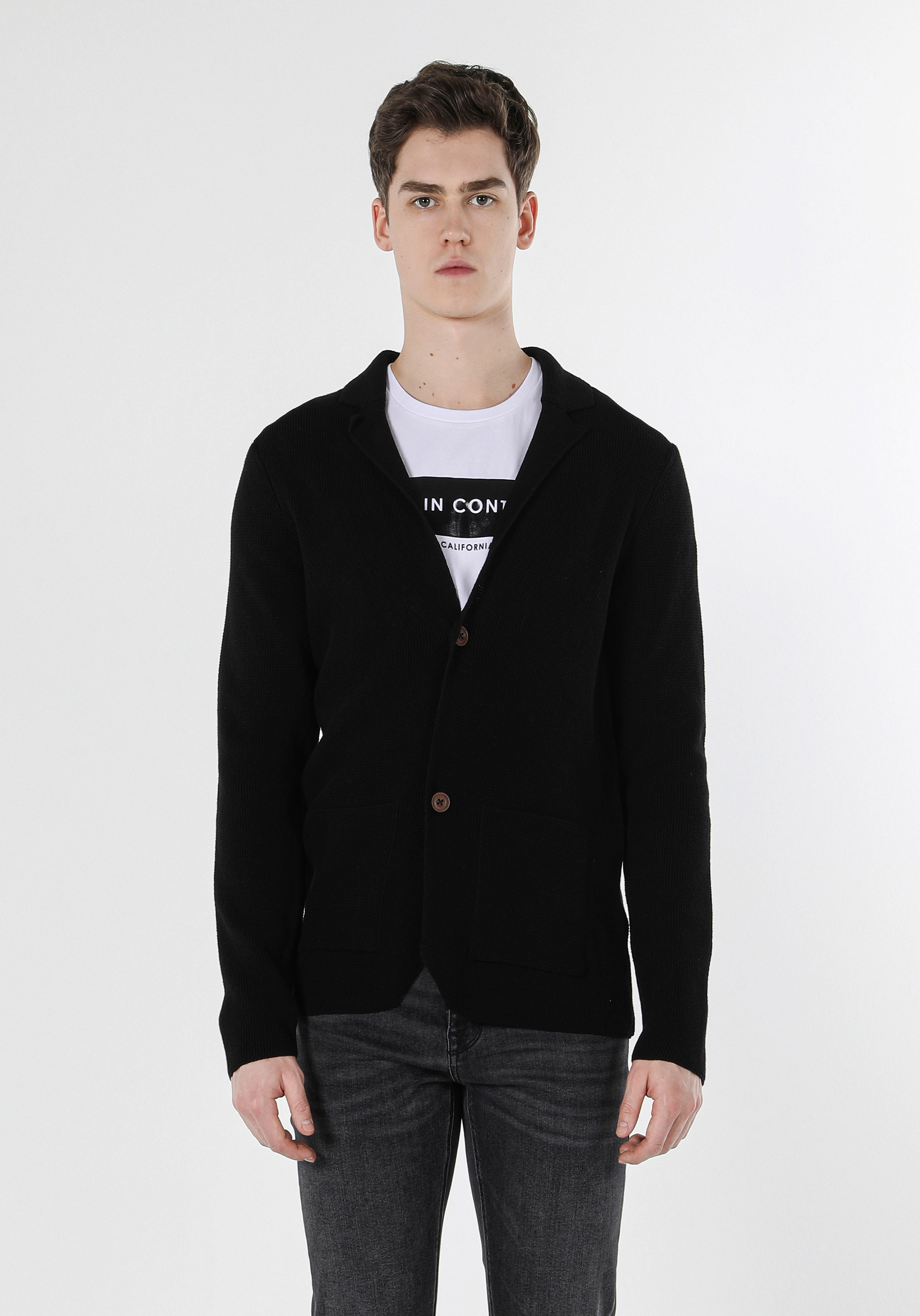 Afișați detalii pentru Cardigan De Barbati Negru Slim Fit 