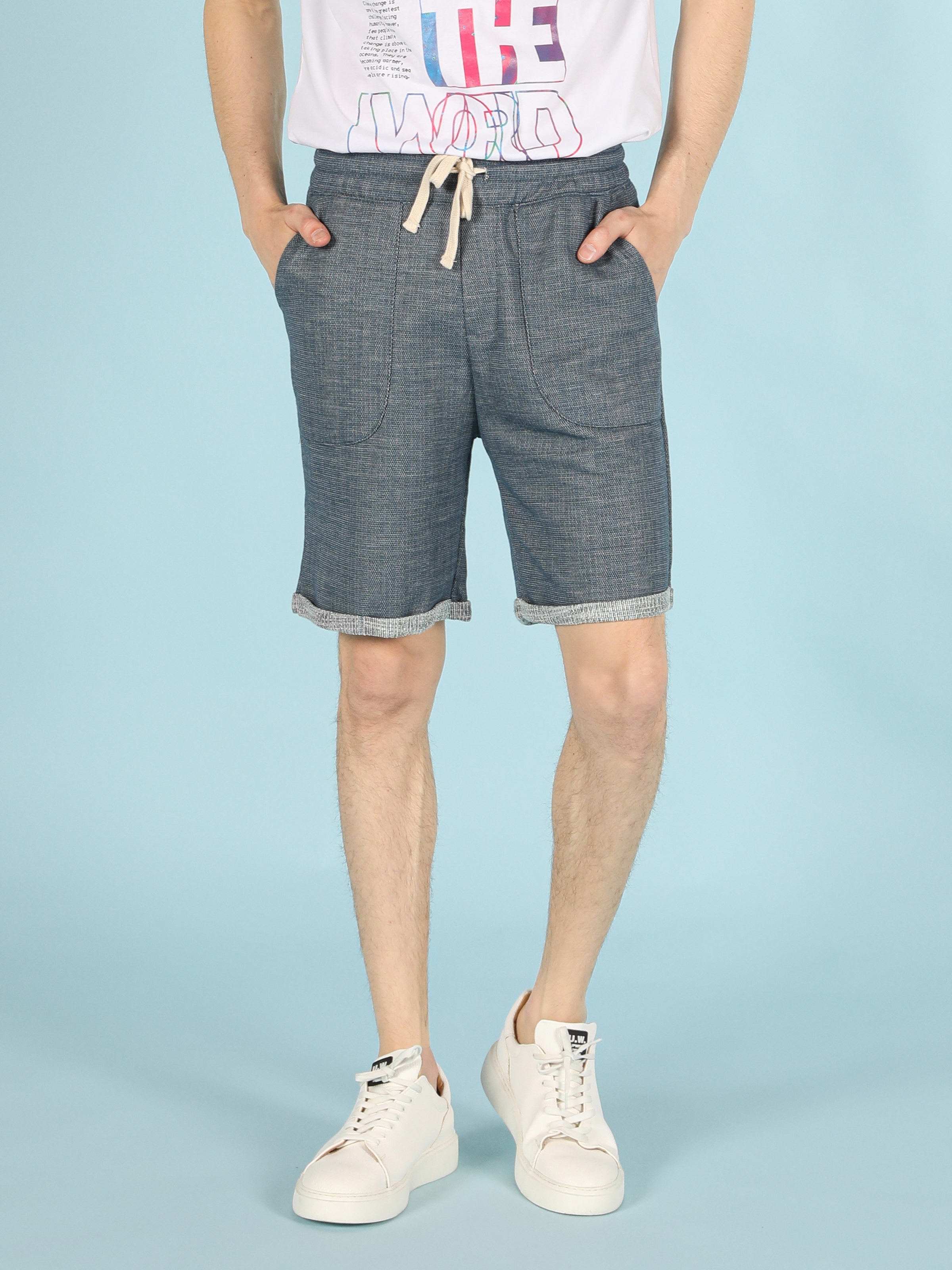 Afișați detalii pentru Short / Pantaloni Scurti De Barbati Albastru Regular Fit 