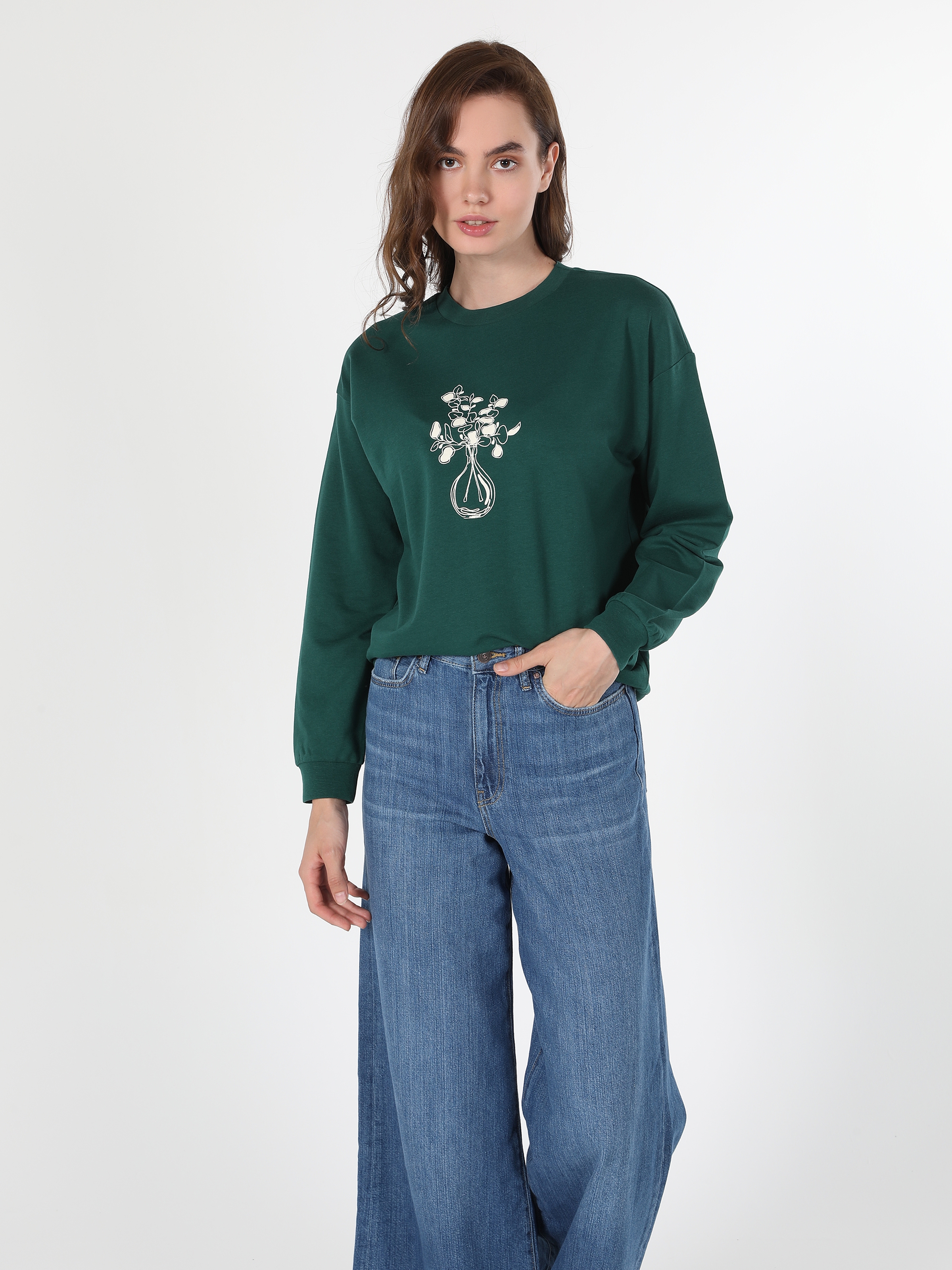 Afișați detalii pentru Swater / Bluza De Dama Verde Regular Fit 