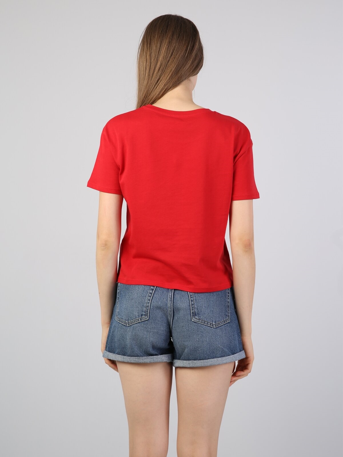 Afișați detalii pentru Regular Fit Guler Rotund Femei Roşu Tricou Cu Maneca Scurta