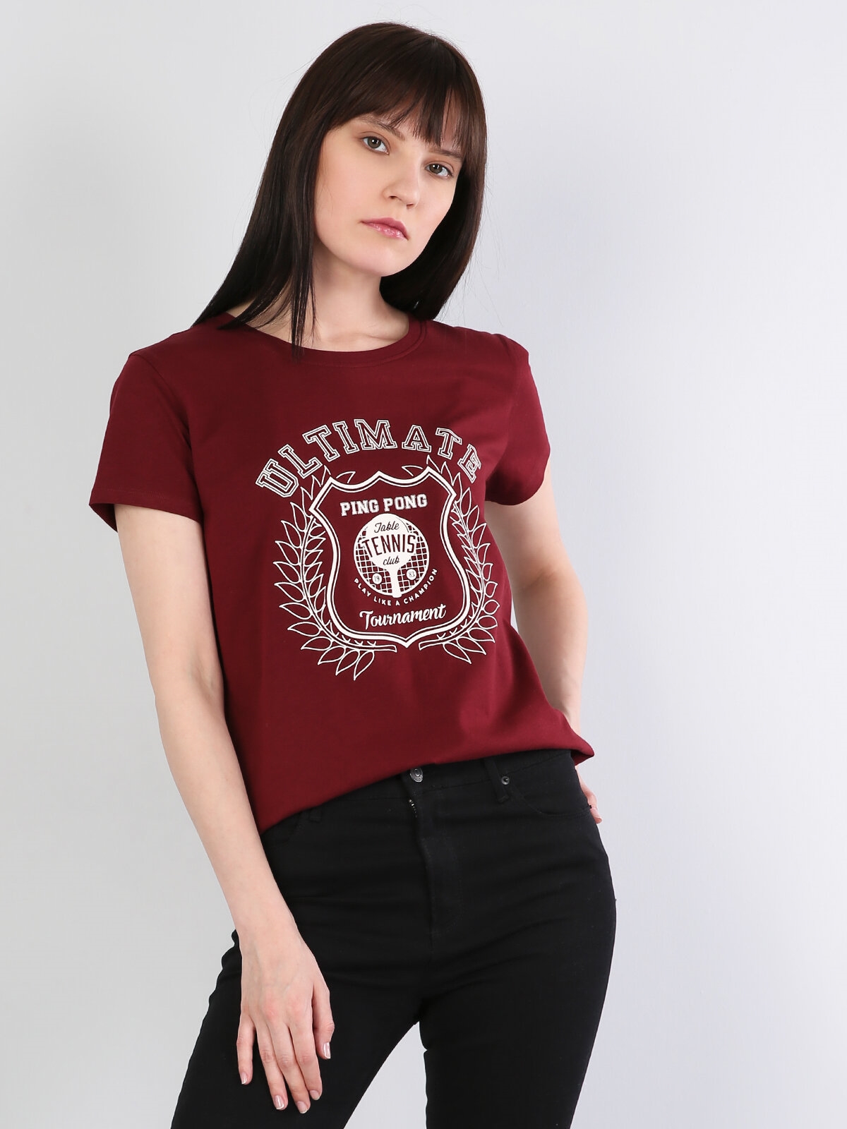 Afișați detalii pentru Tricou Cu Maneca Scurta De Dama Bordo Regular Fit 