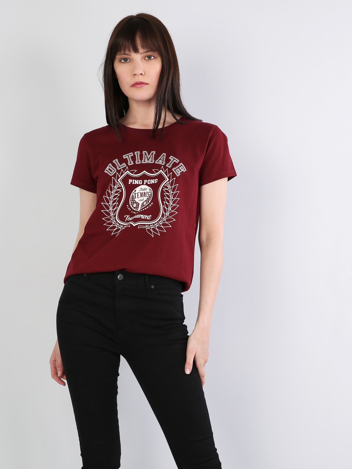 Afișați detalii pentru Tricou Cu Maneca Scurta De Dama Bordo Regular Fit 