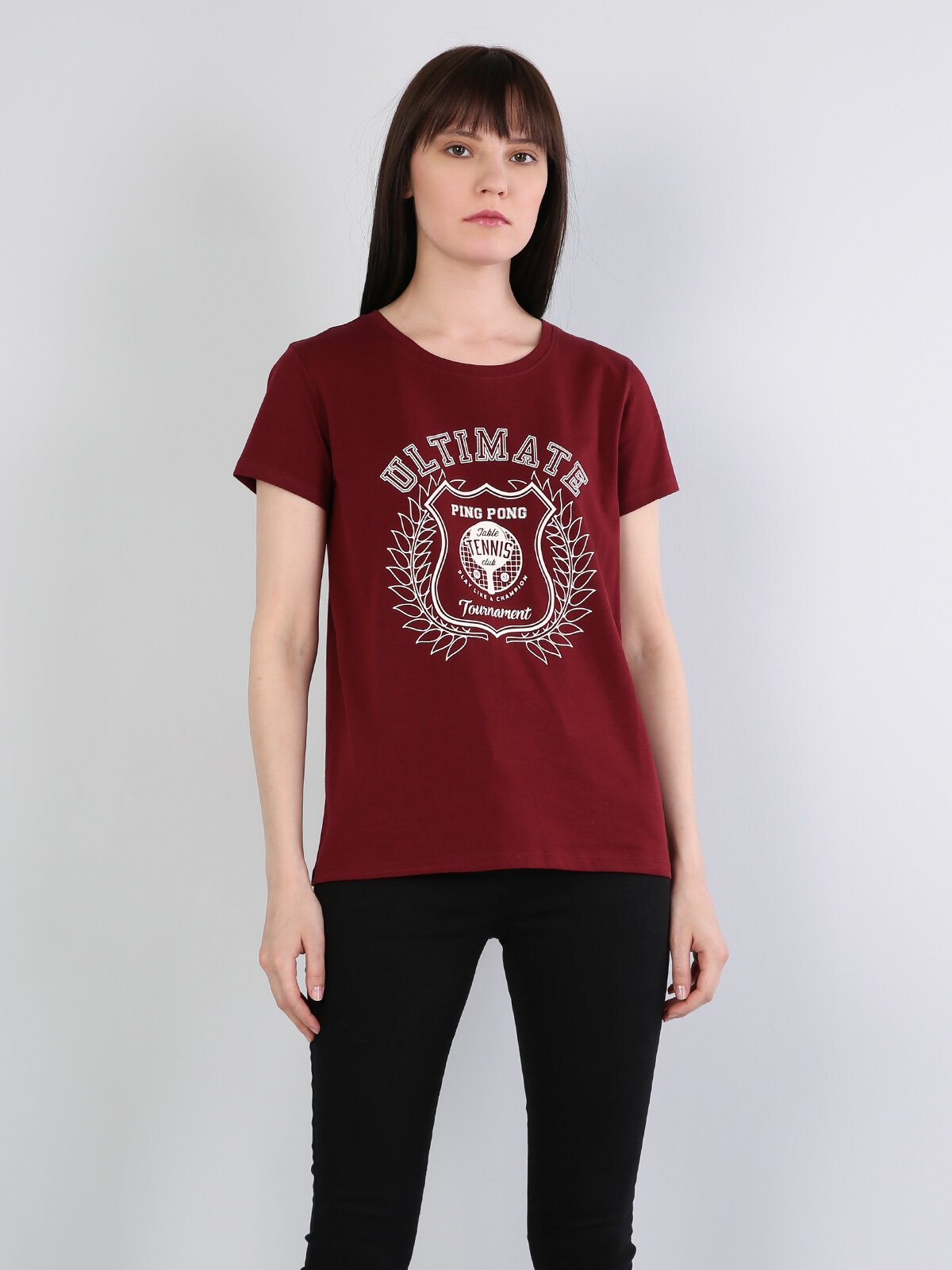 Afișați detalii pentru Tricou Cu Maneca Scurta De Dama Bordo Regular Fit 