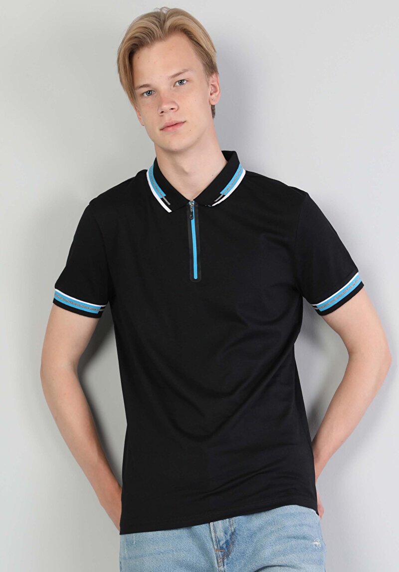 Imagine a Tricou Polo Cu Maneca Scurta De Barbati Negru Slim Fit  Cl1045582