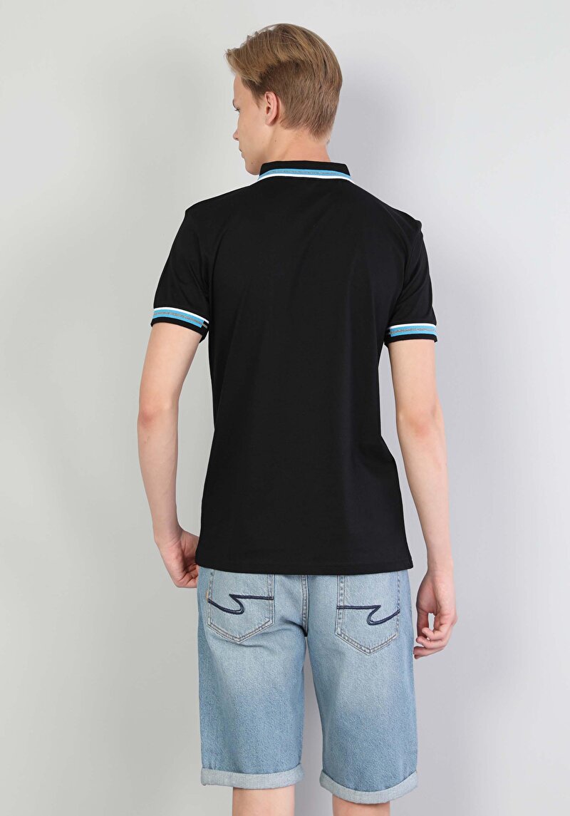 Afișați detalii pentru Tricou Polo Cu Maneca Scurta De Barbati Negru Slim Fit  Cl1045582