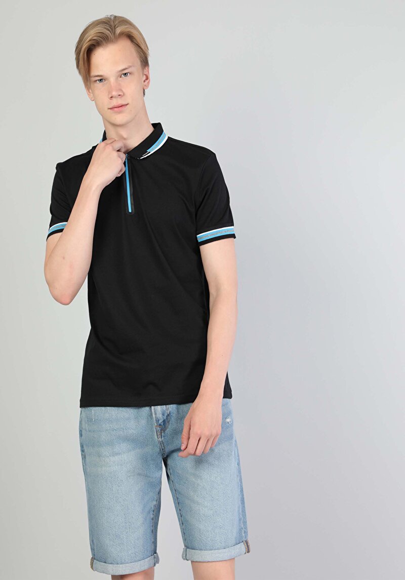 Afișați detalii pentru Tricou Polo Cu Maneca Scurta De Barbati Negru Slim Fit  Cl1045582