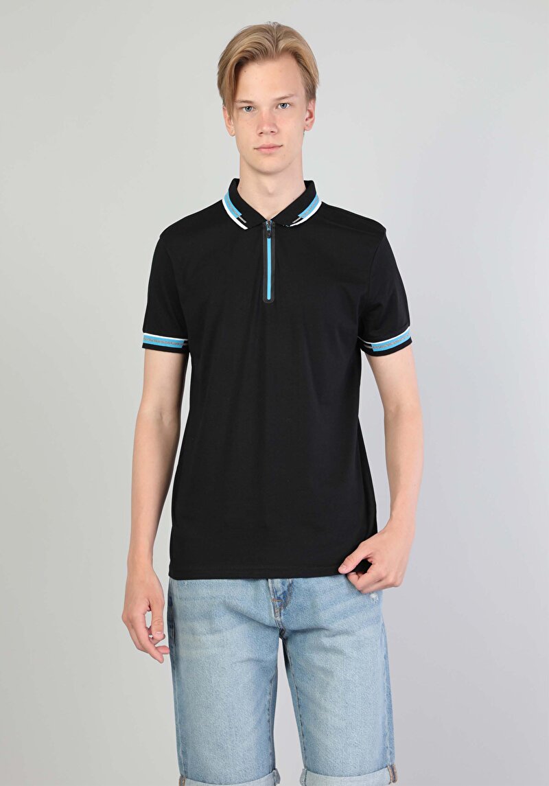 Afișați detalii pentru Tricou Polo Cu Maneca Scurta De Barbati Negru Slim Fit  Cl1045582