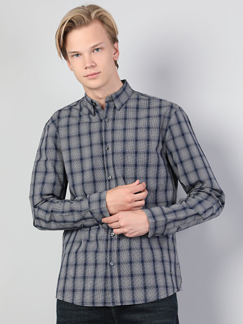 Imagine a Gulerul Cămășii Barbati Gri Camasa Cu Maneca Lunga