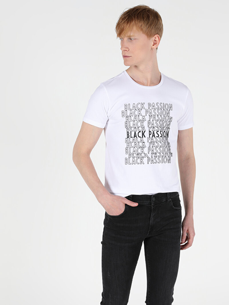 Imagine a Tricou Cu Maneca Scurta De Barbati Alb Slim Fit Cl1049909