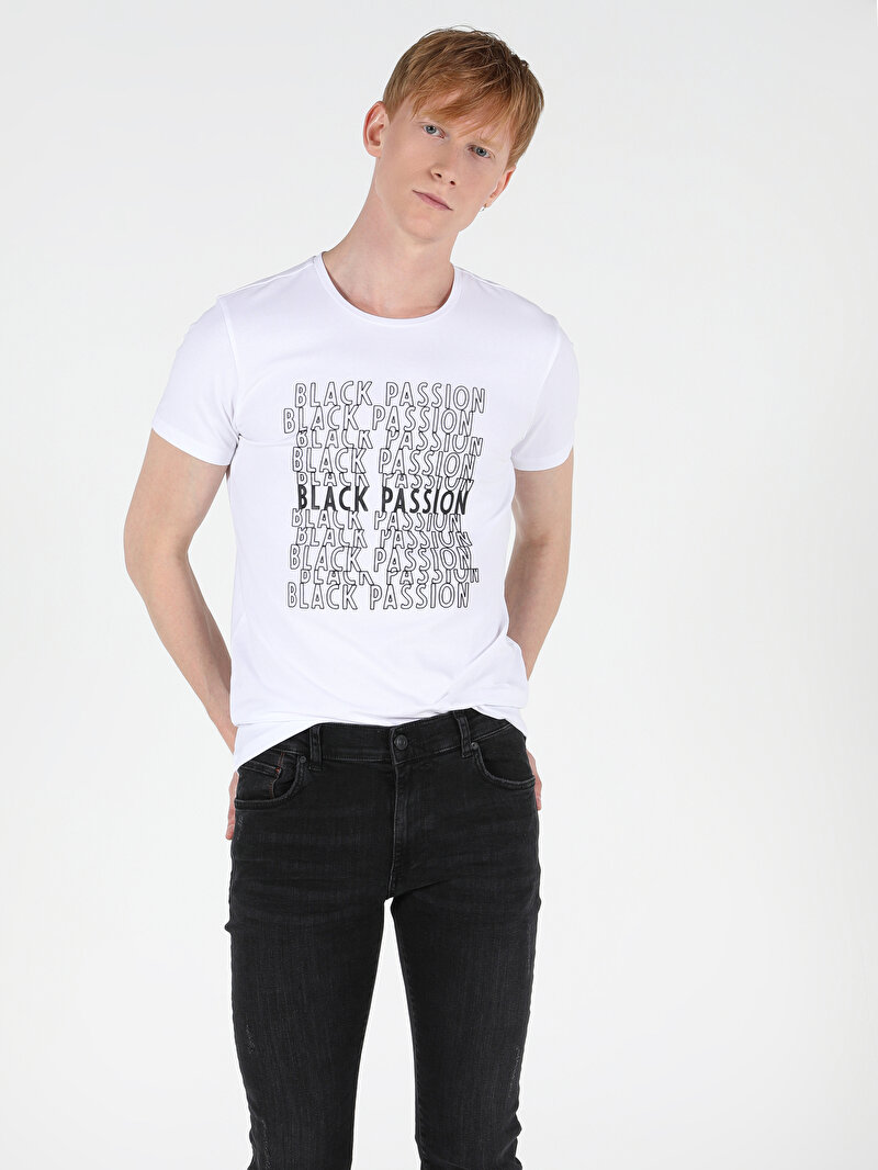 Imagine a Tricou Cu Maneca Scurta De Barbati Alb Slim Fit Cl1049909