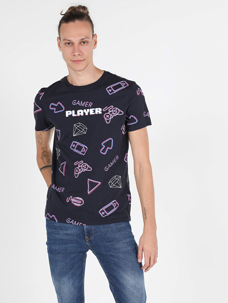 Imagine a Tricou Cu Maneca Scurta De Barbati Albastru Marin Regular Fit  Cl1050994