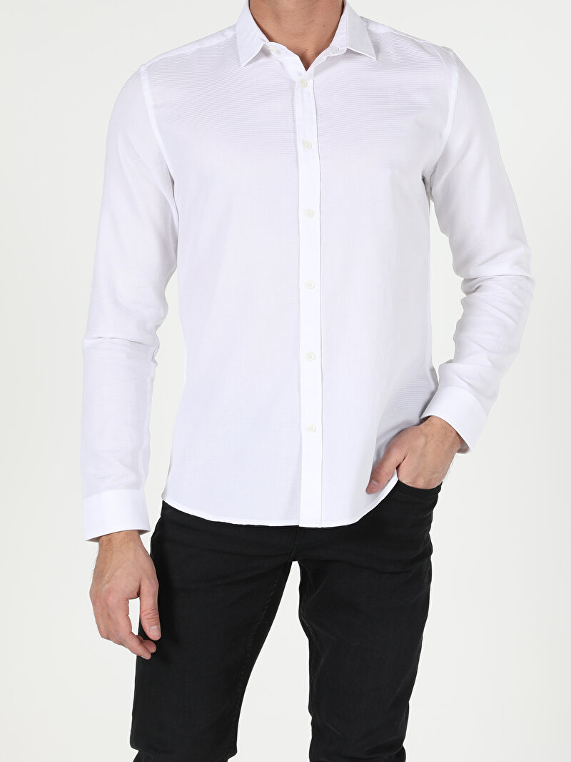 Imagine a Alb Barbati Camasa Cu Maneca Lunga Slim Fit