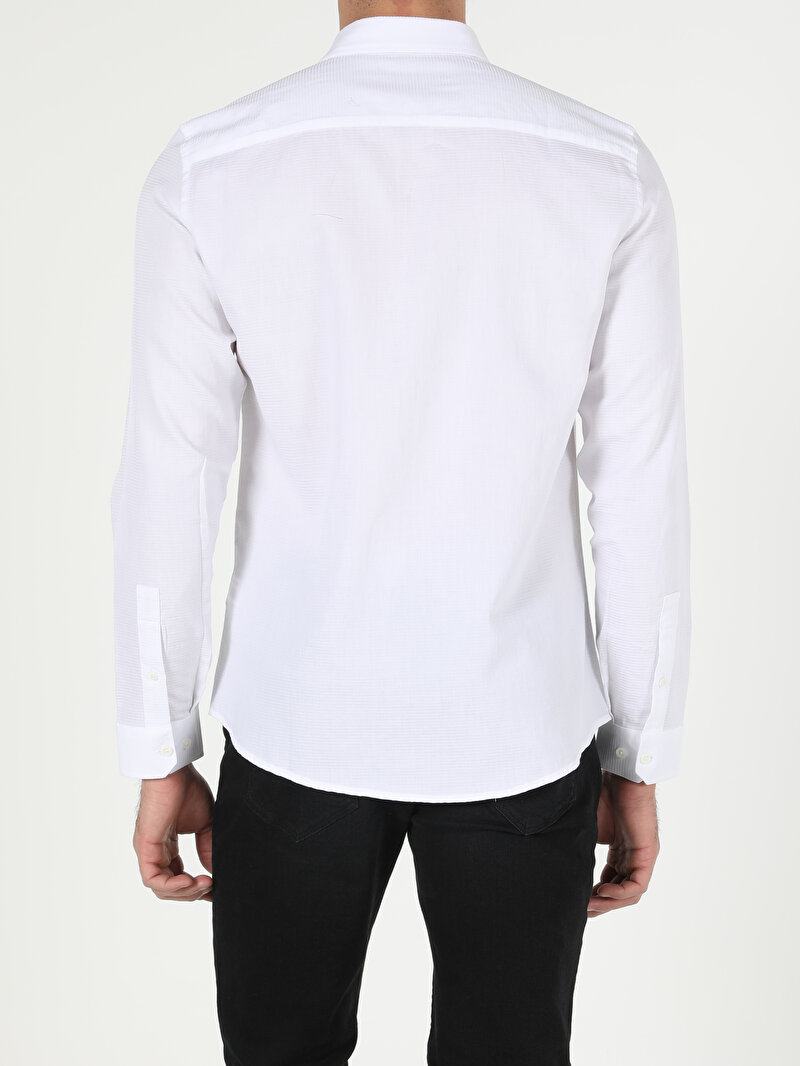 Afișați detalii pentru Alb Barbati Camasa Cu Maneca Lunga Slim Fit