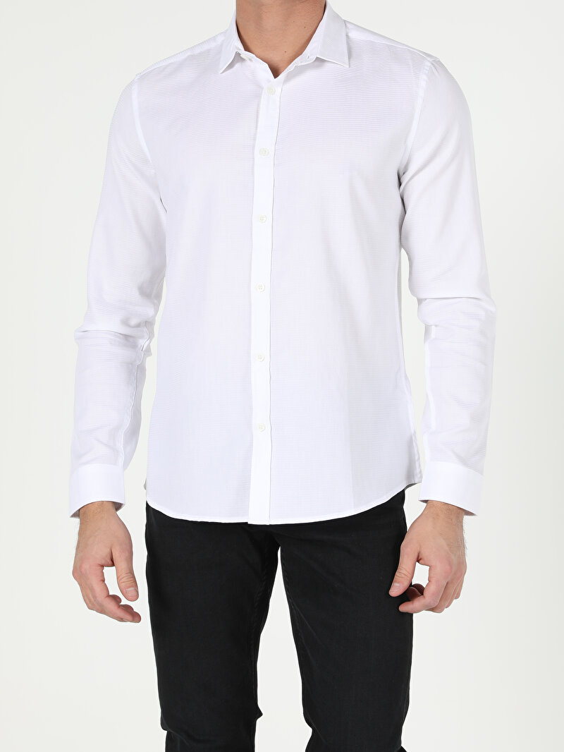 Afișați detalii pentru Alb Barbati Camasa Cu Maneca Lunga Slim Fit