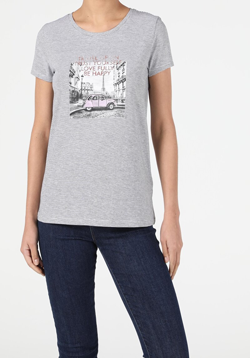 Imagine a Tricou Cu Maneca Scurta De Dama Gri Regular Fit  Cl1053539