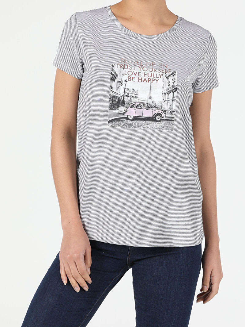 Afișați detalii pentru Tricou Cu Maneca Scurta De Dama Gri Regular Fit  Cl1053539