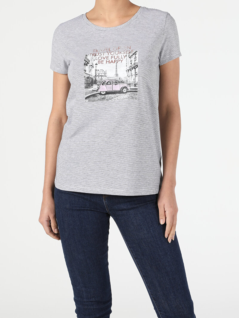 Afișați detalii pentru Tricou Cu Maneca Scurta De Dama Gri Regular Fit  Cl1053539