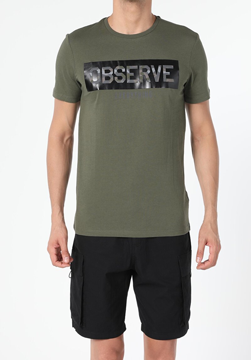 Imagine a Tricou Cu Maneca Scurta De Barbati Kaki Regular Fit  Cl1051028