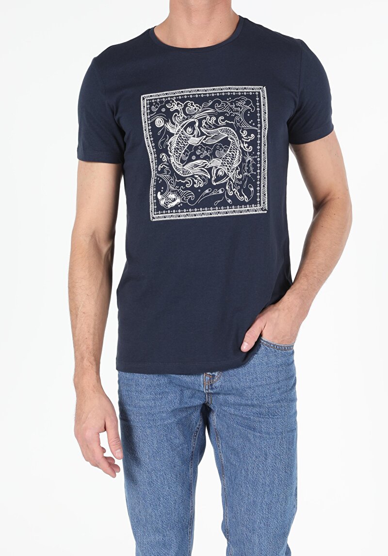 Imagine a Tricou Cu Maneca Scurta De Barbati Albastru Marin Regular Fit  Cl1053564