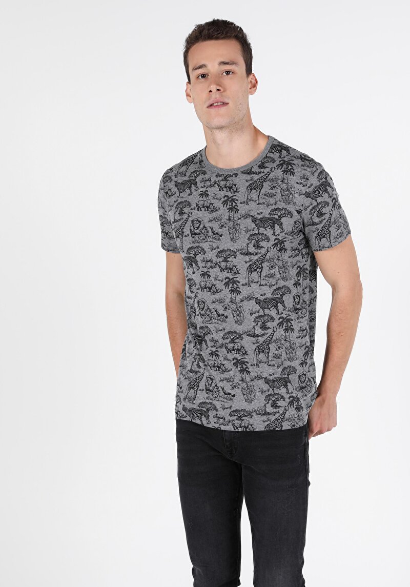 Imagine a Tricou Cu Maneca Scurta De Barbati Gri Regular Fit  Cl1049862