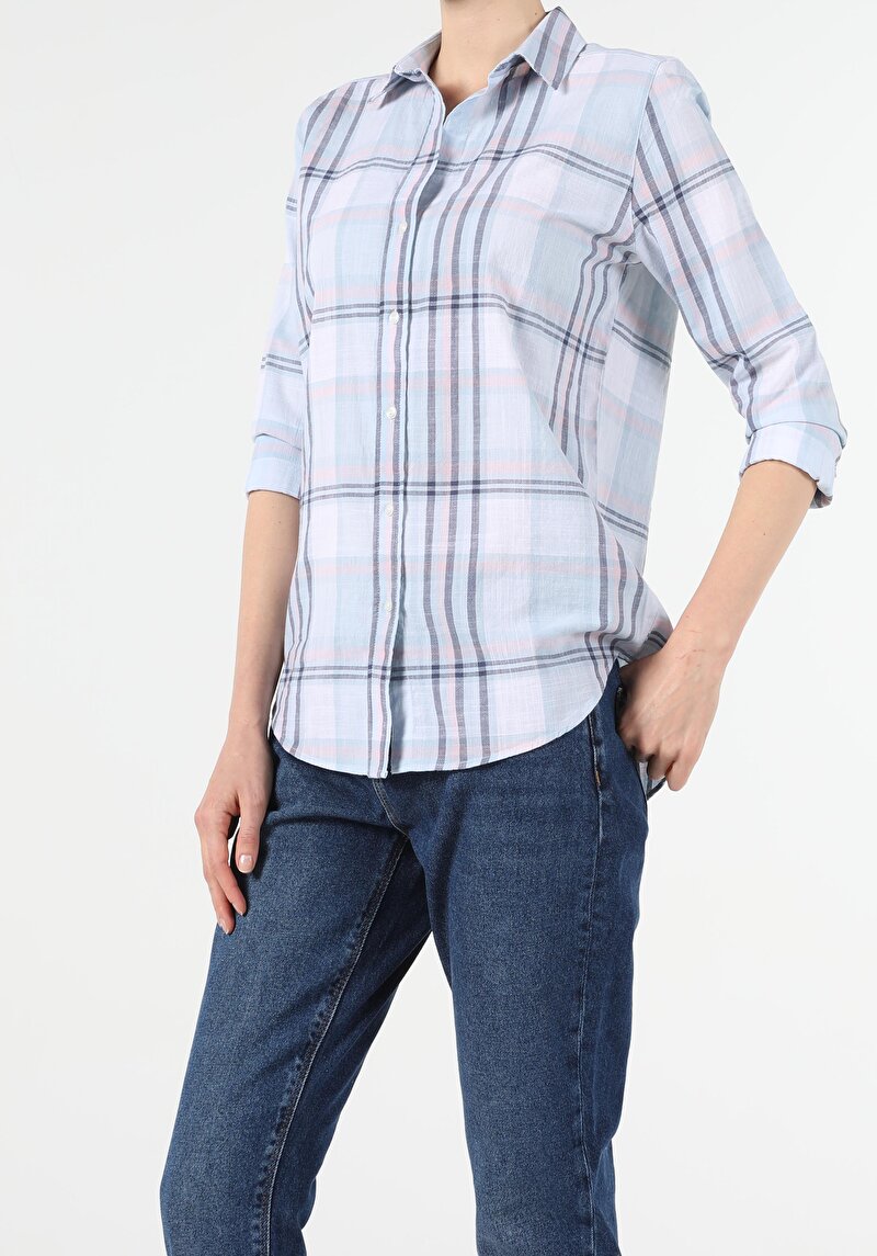 Imagine a Albastru Deschis Femei Camasa Cu Maneca Lunga Regular Fit