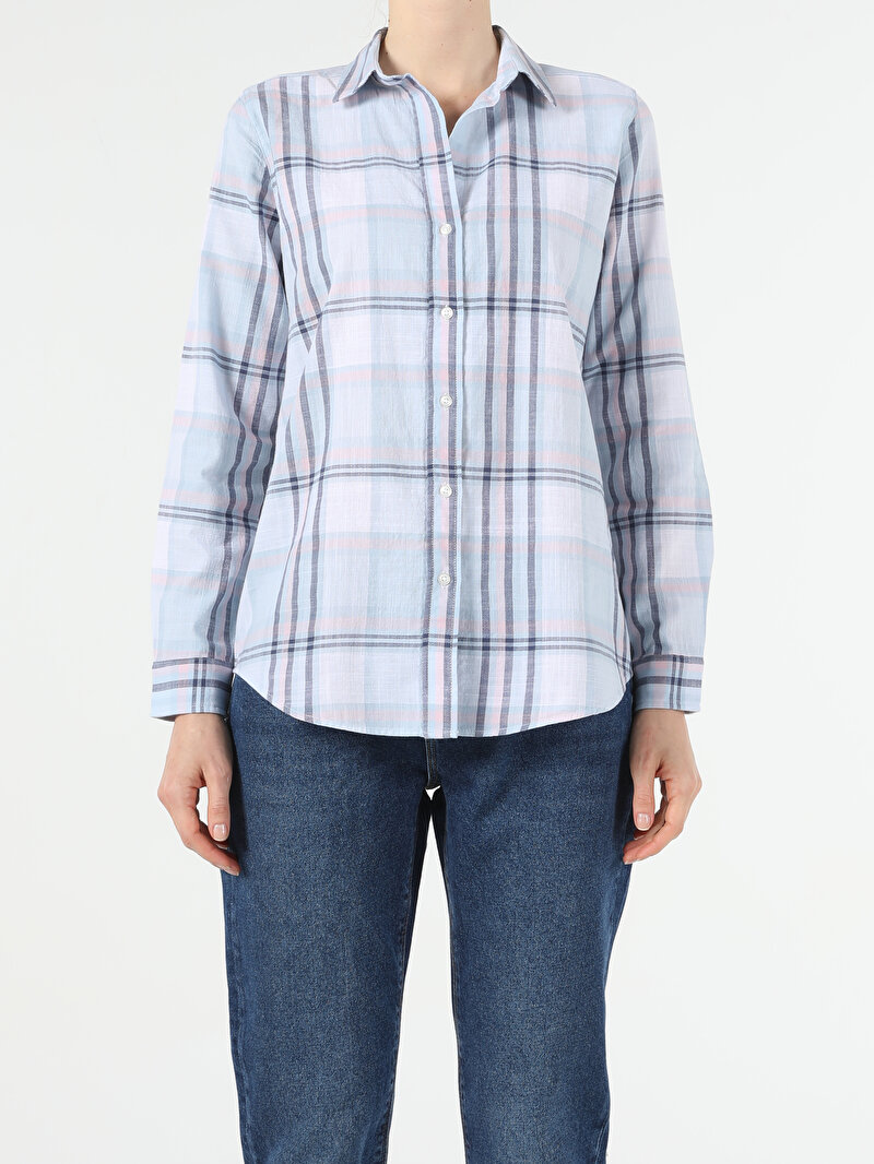 Afișați detalii pentru Albastru Deschis Femei Camasa Cu Maneca Lunga Regular Fit