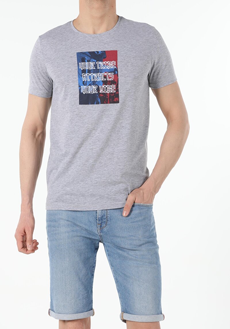 Imagine a Tricou Cu Maneca Scurta De Barbati Gri Regular Fit  Cl1053873