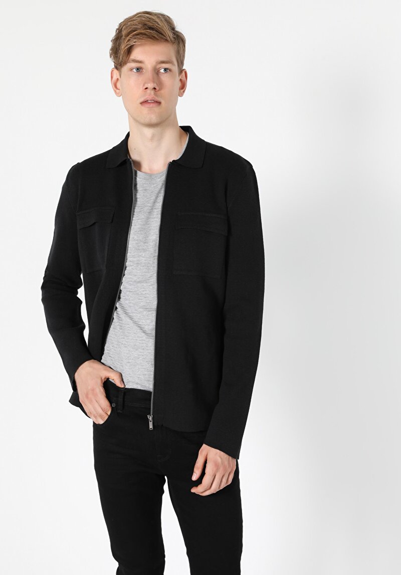 Imagine a Cardigan De Barbati Negru Regular Fit  Cl1055414