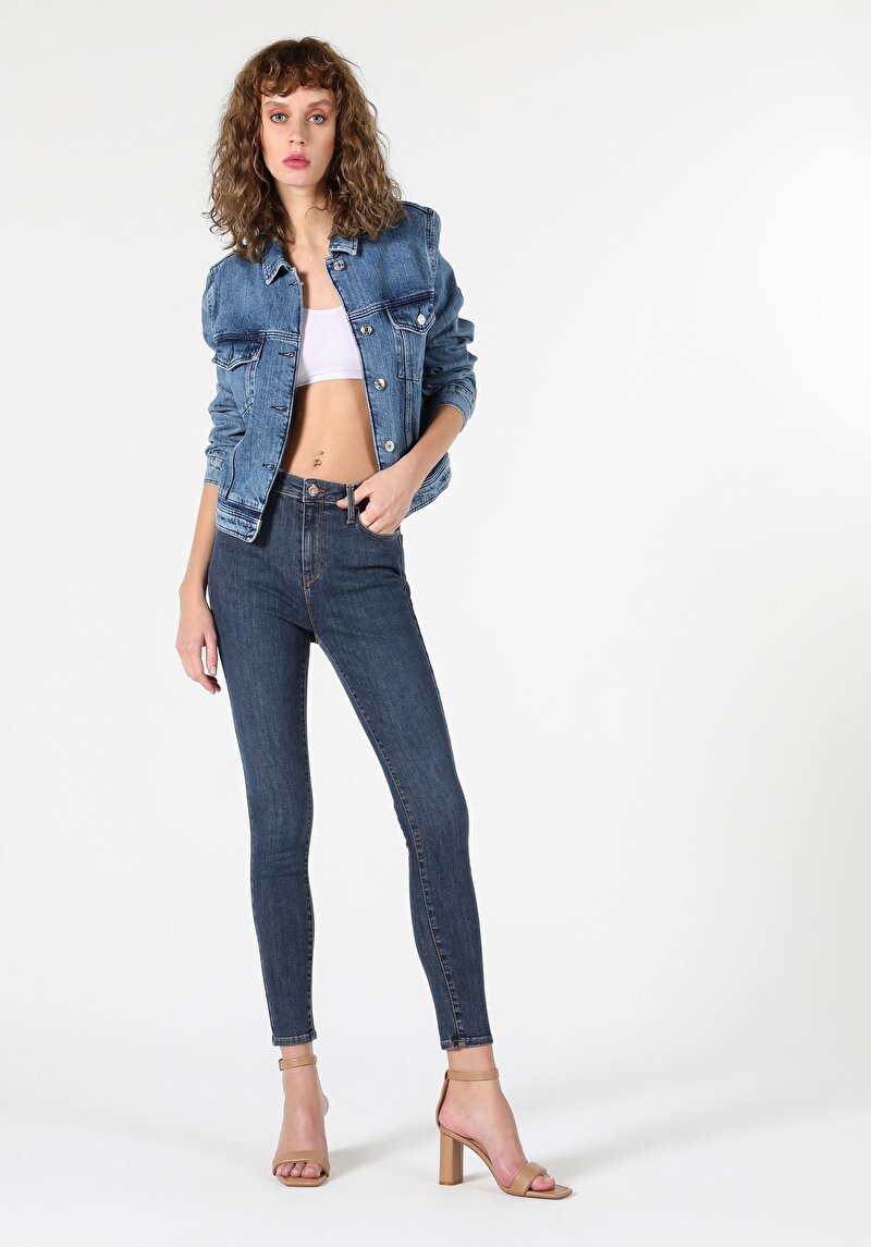 Imagine a Super Slim Fit Talie Medie Picior Îngust Blugi Din Denim Pentru Femei