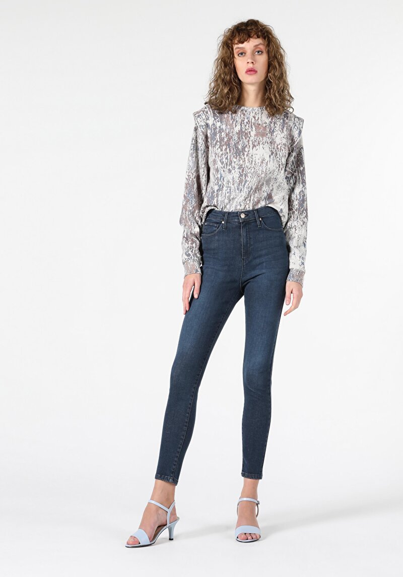 Imagine a Super Slim Fit Talie Talie Picior Îngust Blugi Din Denim Pentru Femei