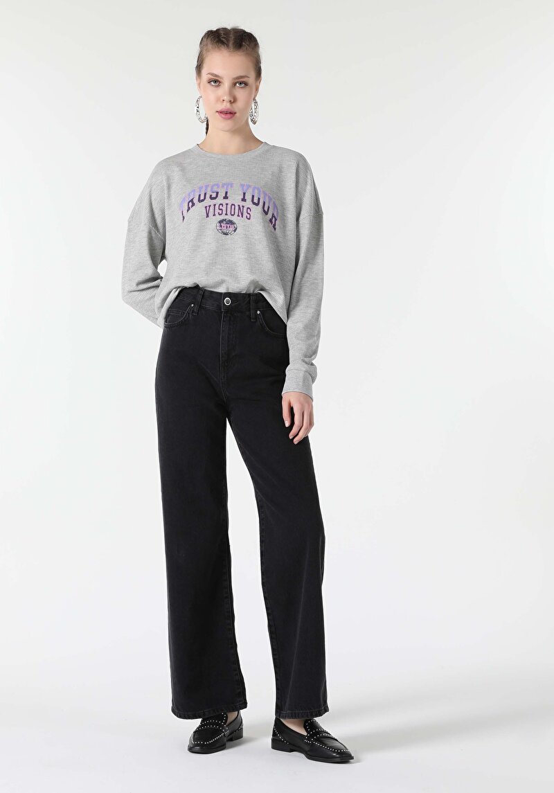 Afișați detalii pentru Tricou Cu Maneca Lunga De Dama Gri Comfort Fit  Cl1057218