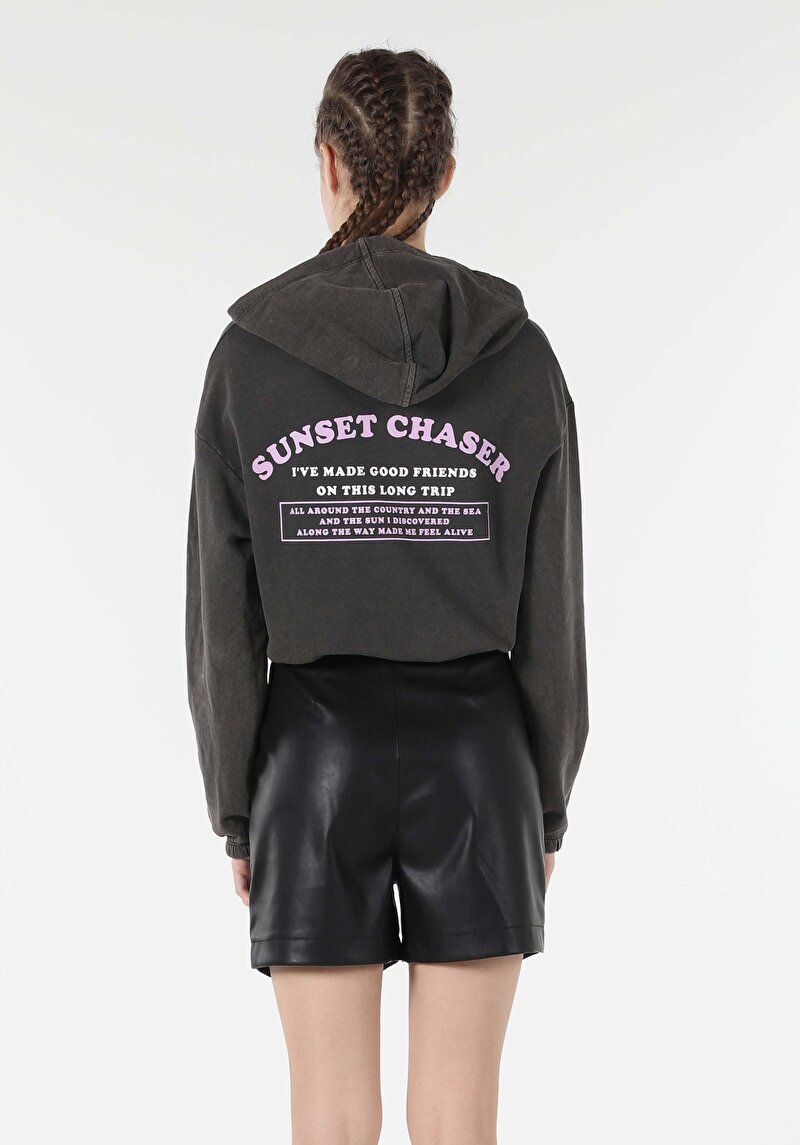 Afișați detalii pentru Regular Fit Round Neck Printed Hanorac Antracit Pentru Femei